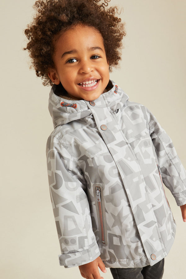 Neutral Printed Waterproof Teddy Borg Fleece Lined Coat (3mths-7yrs)