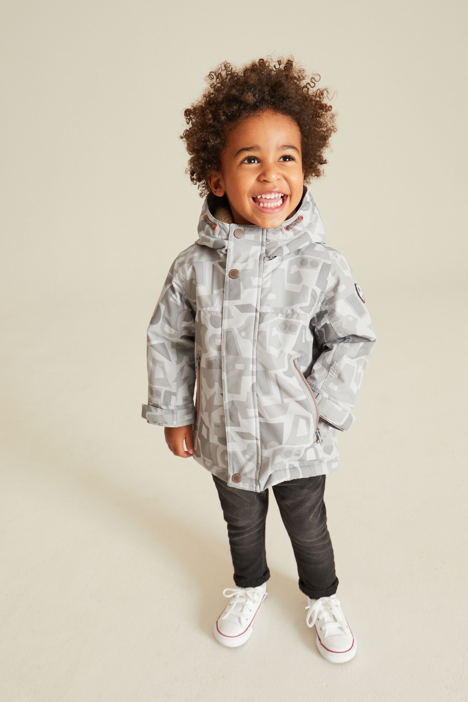 Neutral Printed Waterproof Teddy Borg Fleece Lined Coat (3mths-7yrs)