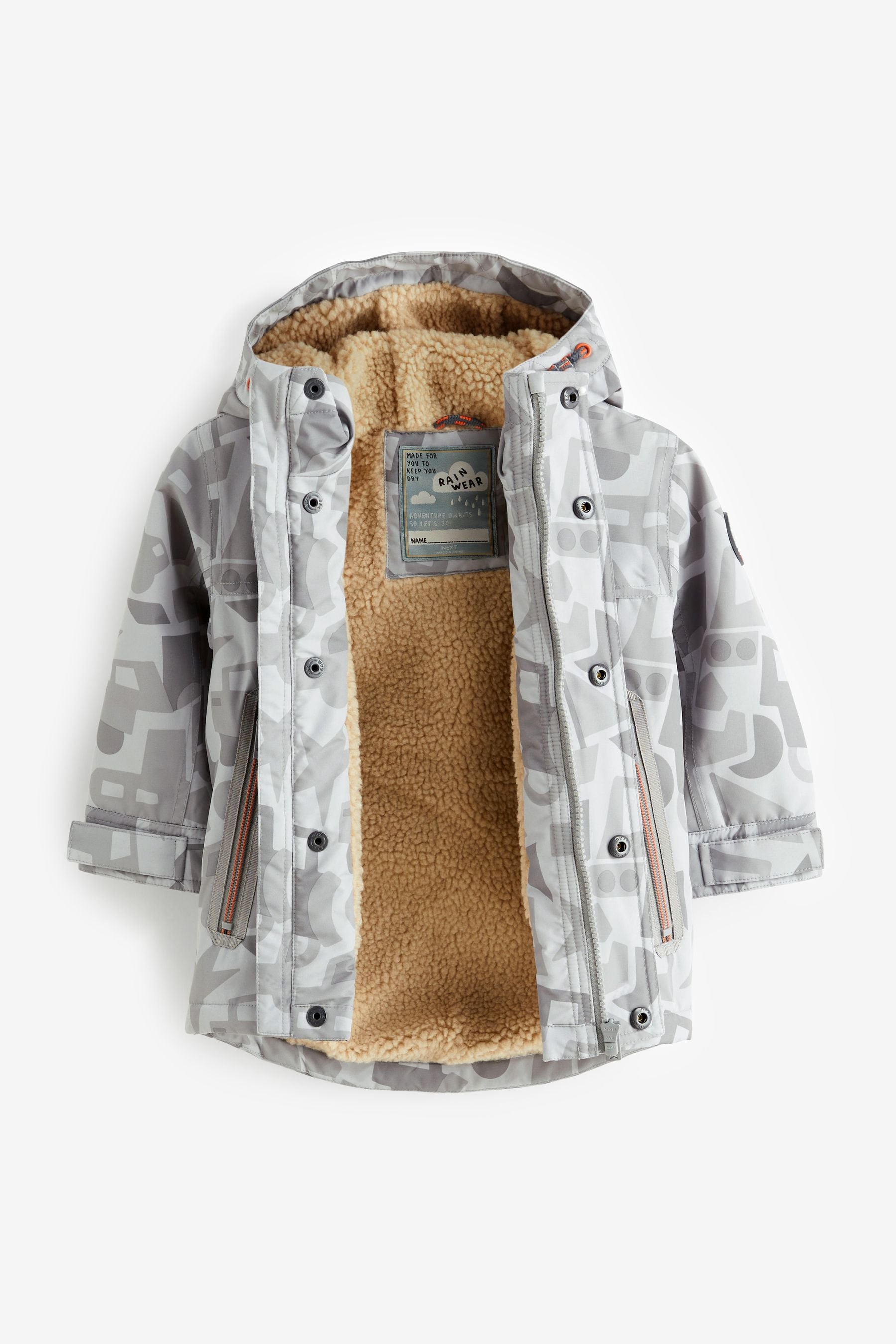 Neutral Printed Waterproof Teddy Borg Fleece Lined Coat (3mths-7yrs)