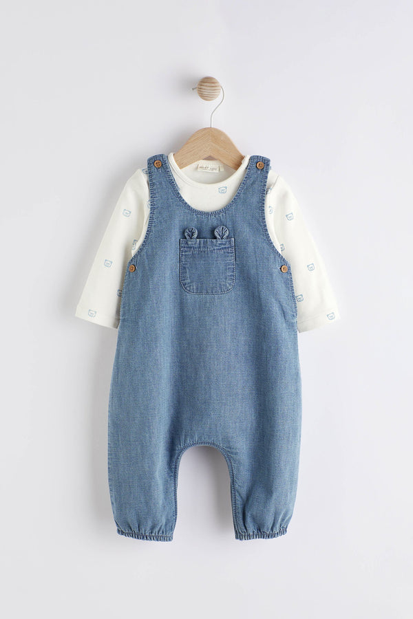 Denim Blue Baby Dungaree and Bodysuit Set (0mths-2yrs)