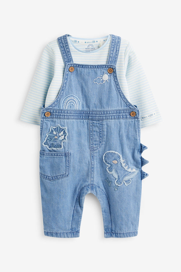 Blue Baby Appliqu??© Denim Dungarees And Jersey Bodysuit Set (0mths-2yrs)