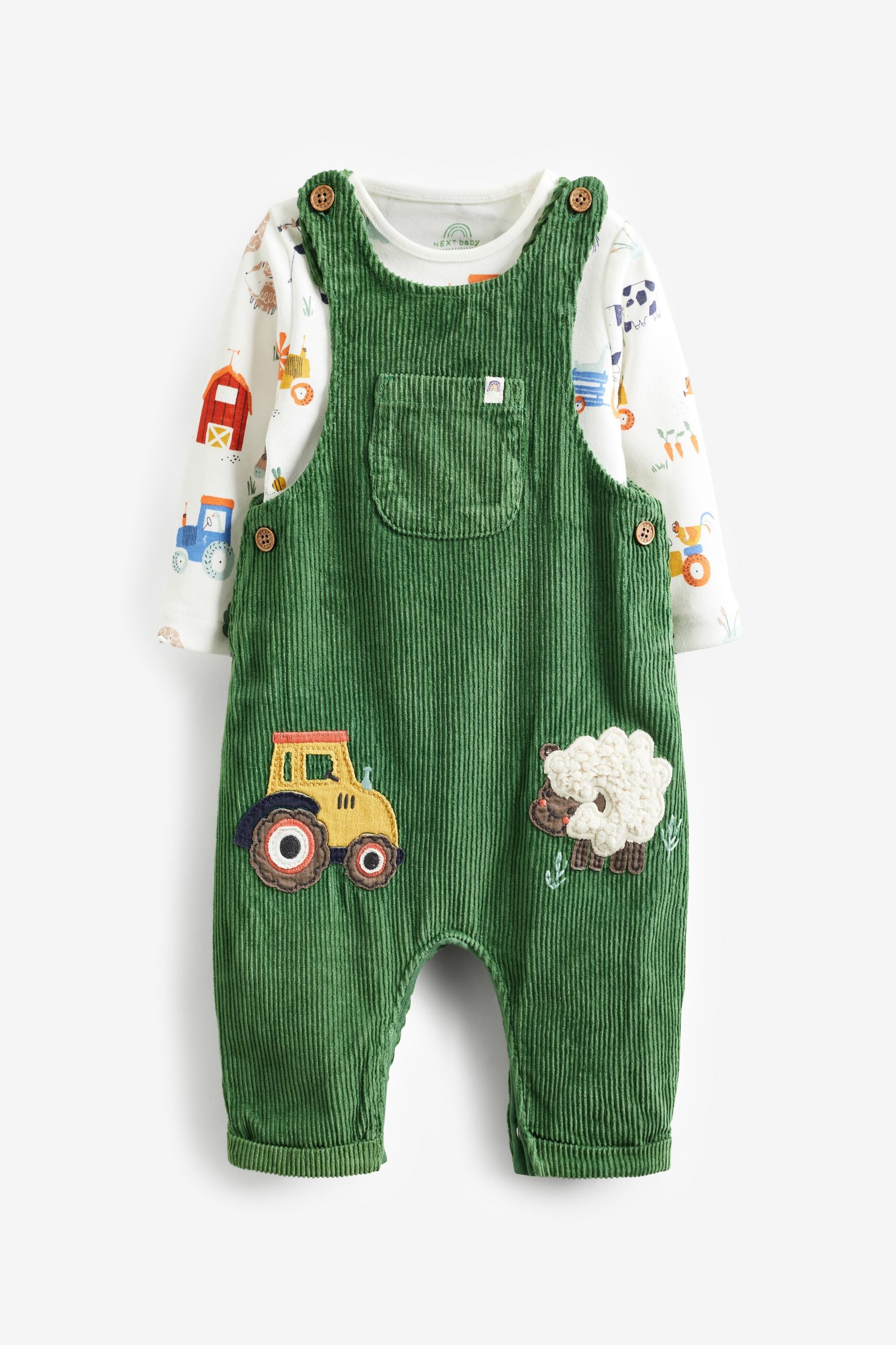 Green Baby Appliqu?© Corduroy Dungarees And Jersey Bodysuit Set (0mths-2yrs)