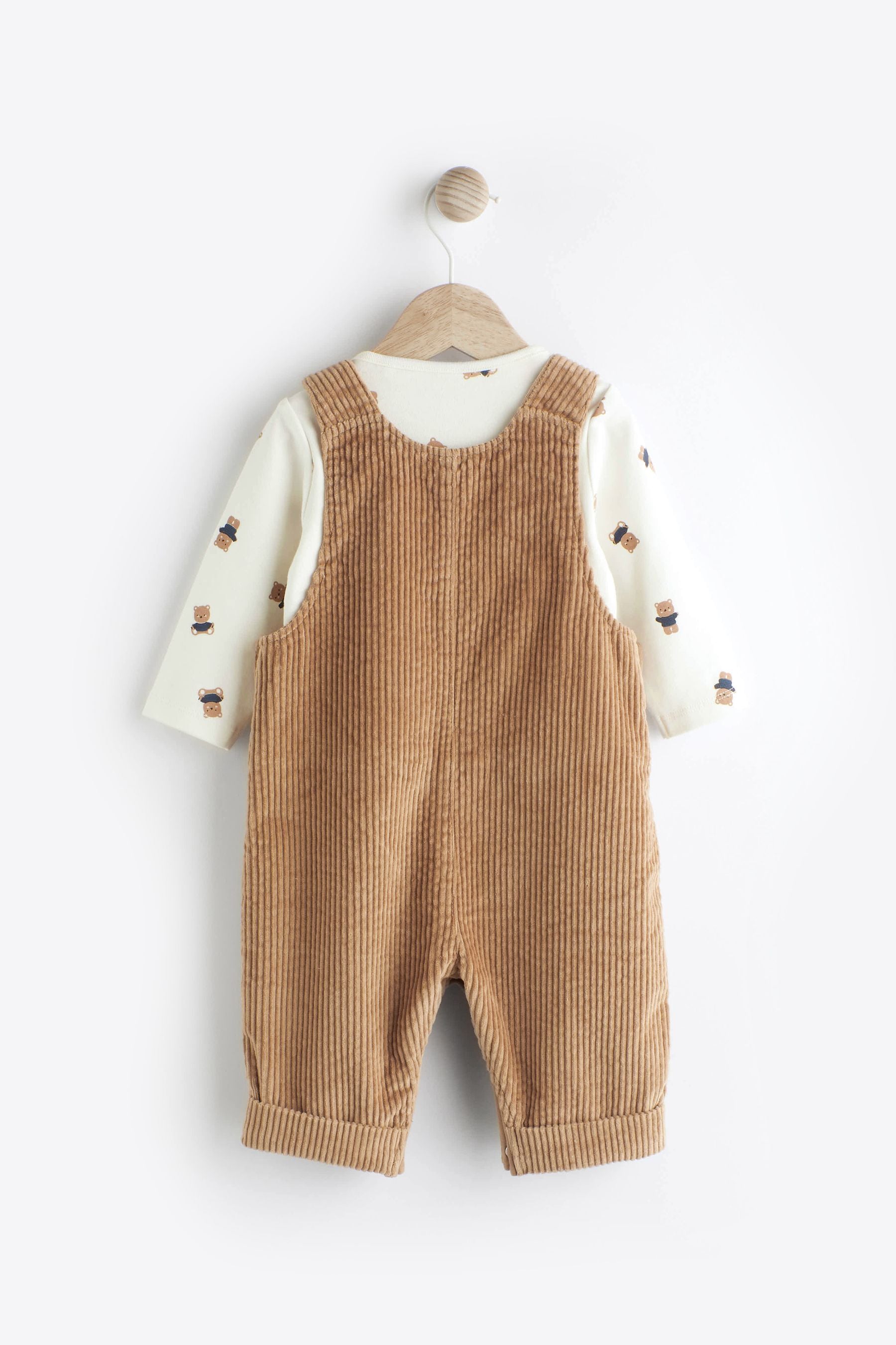 Tan Bear Baby Corduroy Dungaree And Bodysuit Set (0mths-2yrs)