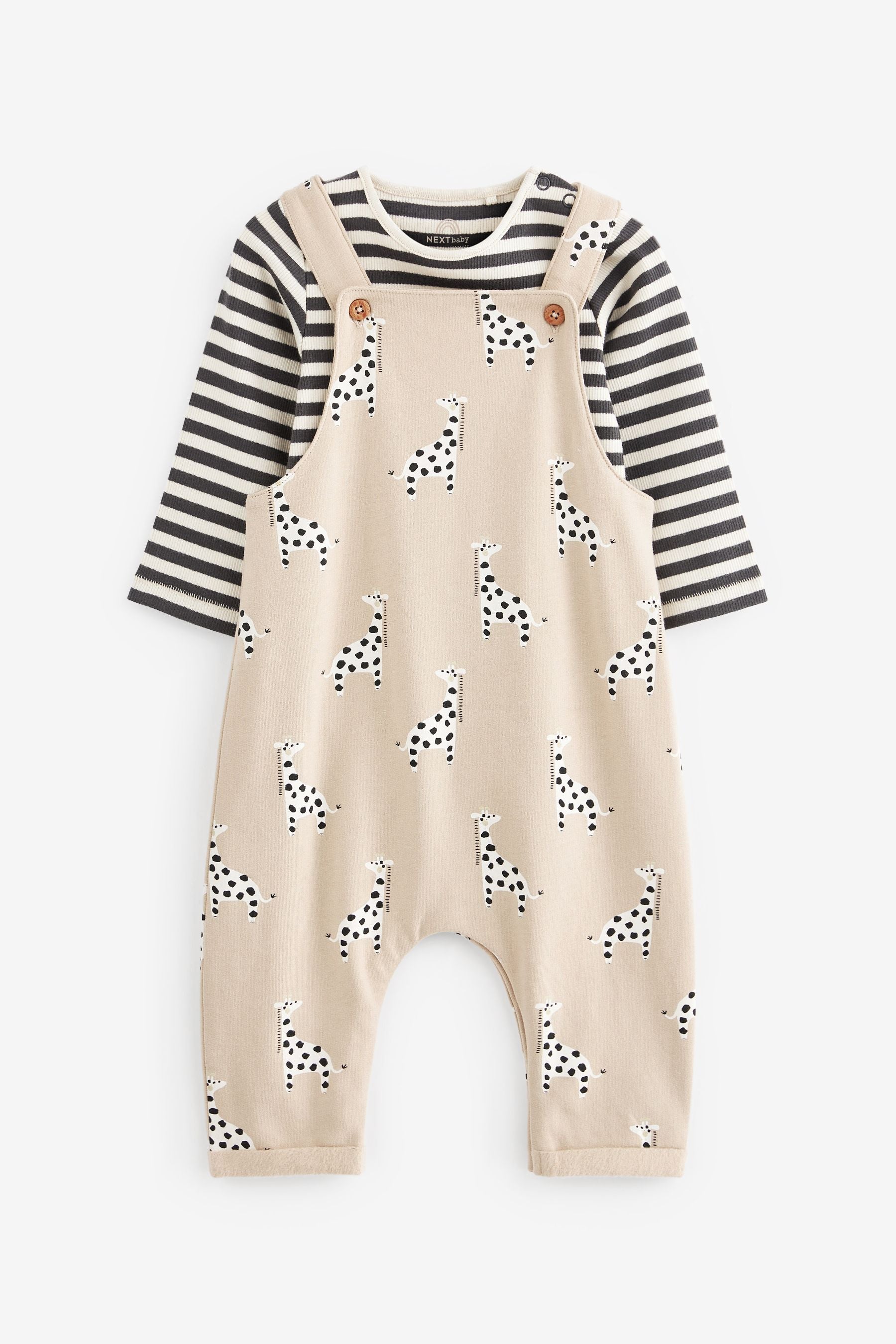 Neutral Baby Printed Dungarees And Jersey Bodysuit Set (0mths-2yrs)