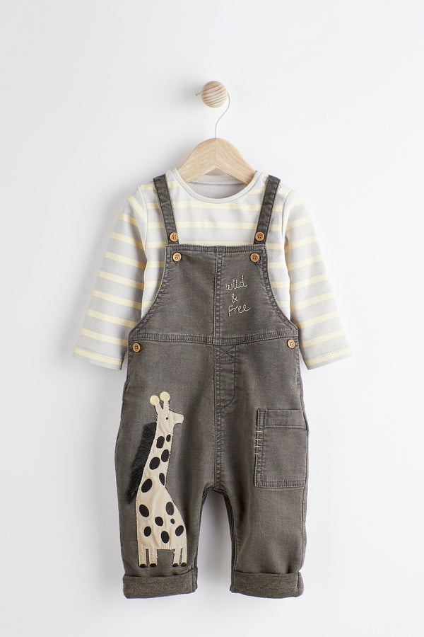 Charcoal Grey Baby Appliqu??© Denim Dungarees And Jersey Bodysuit Set (0mths-2yrs)