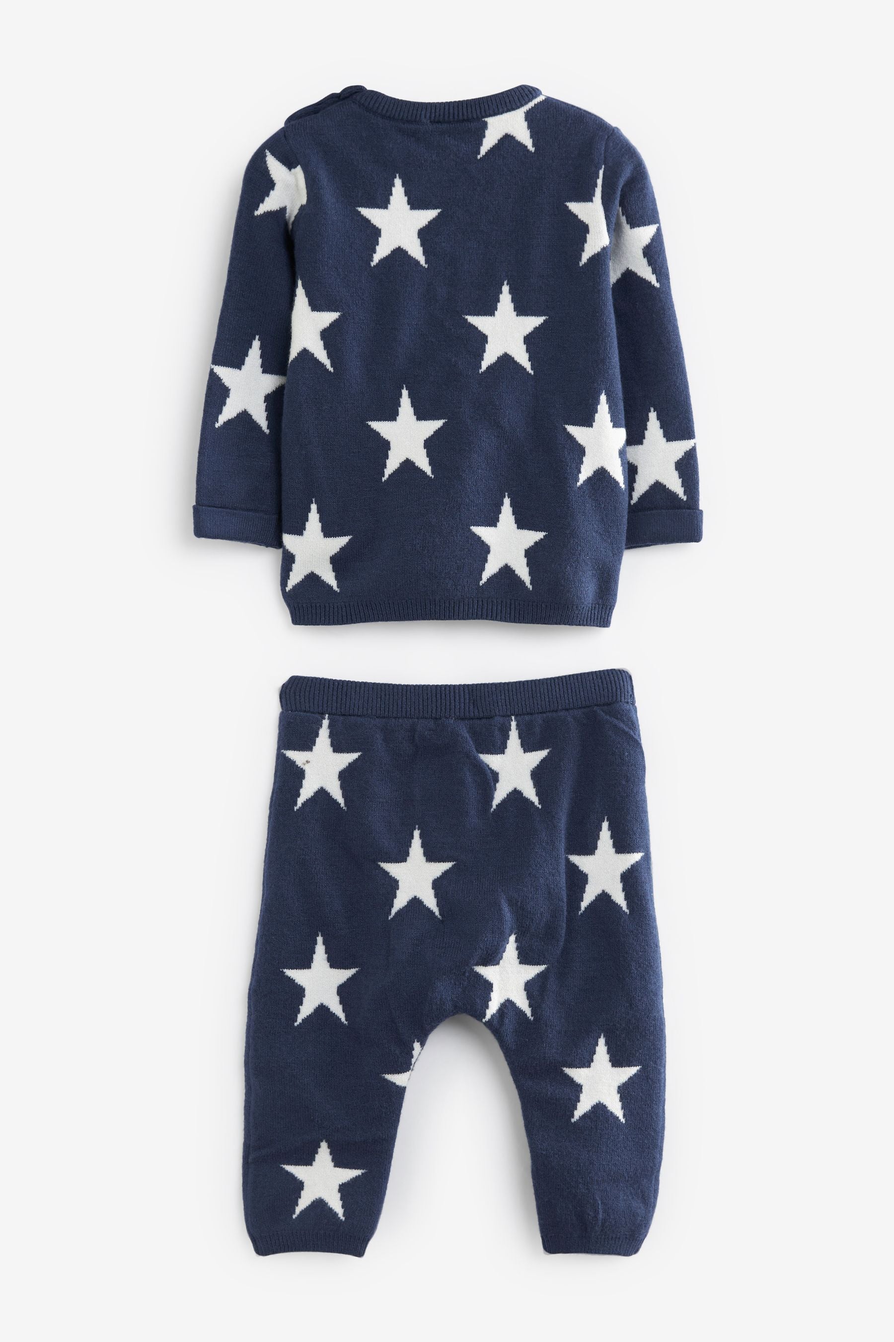 Navy Blue Star Knitted Baby 2 Piece Set (0mths-2yrs)