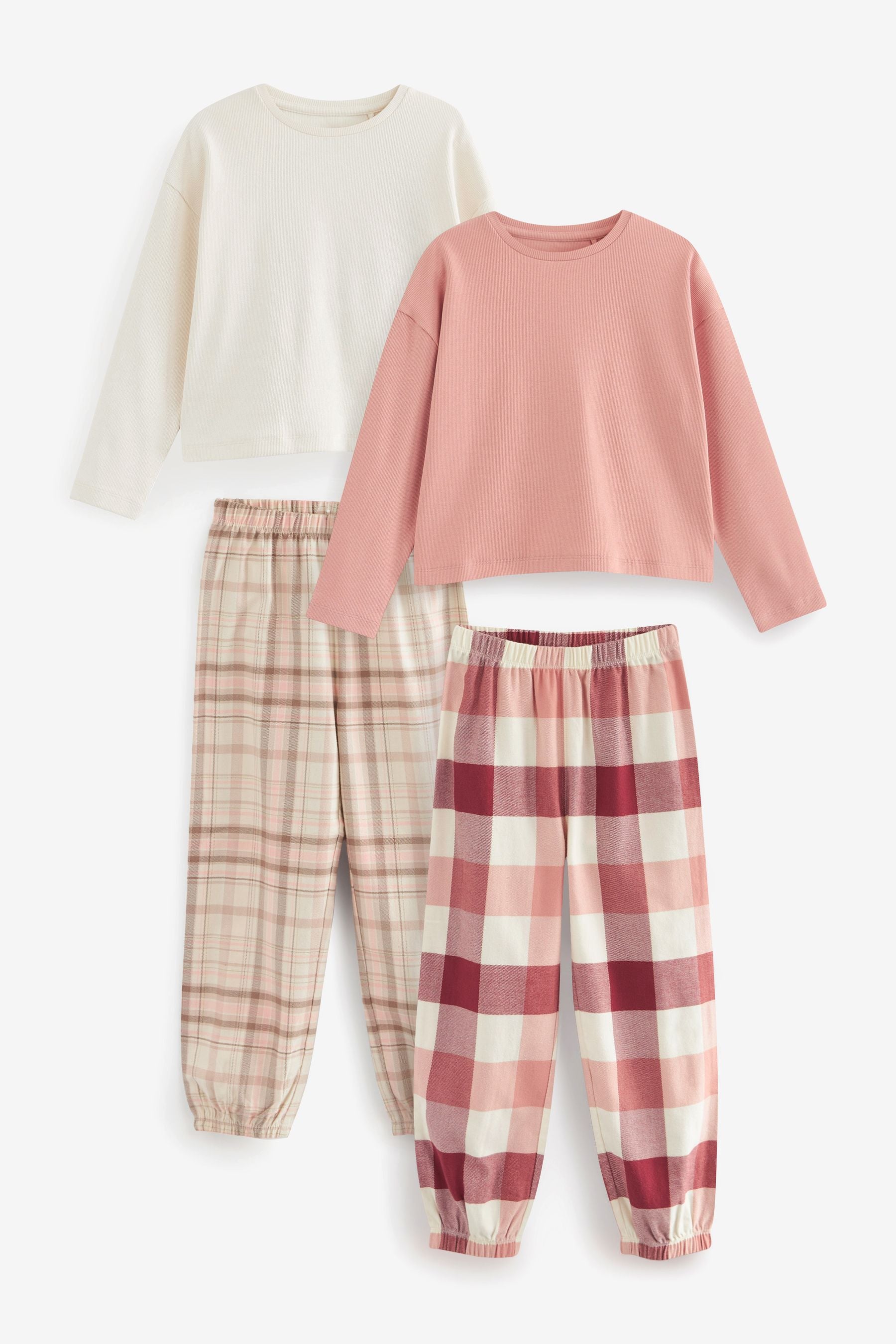 Pink/Cream Woven Check Pyjamas 2 Packs (3-16yrs)