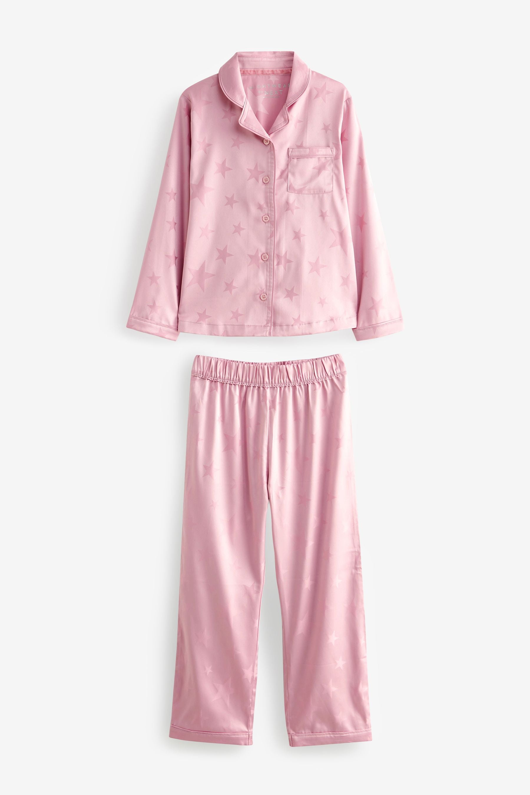 Pink Star Satin Button Through Pyjamas (3-16yrs)