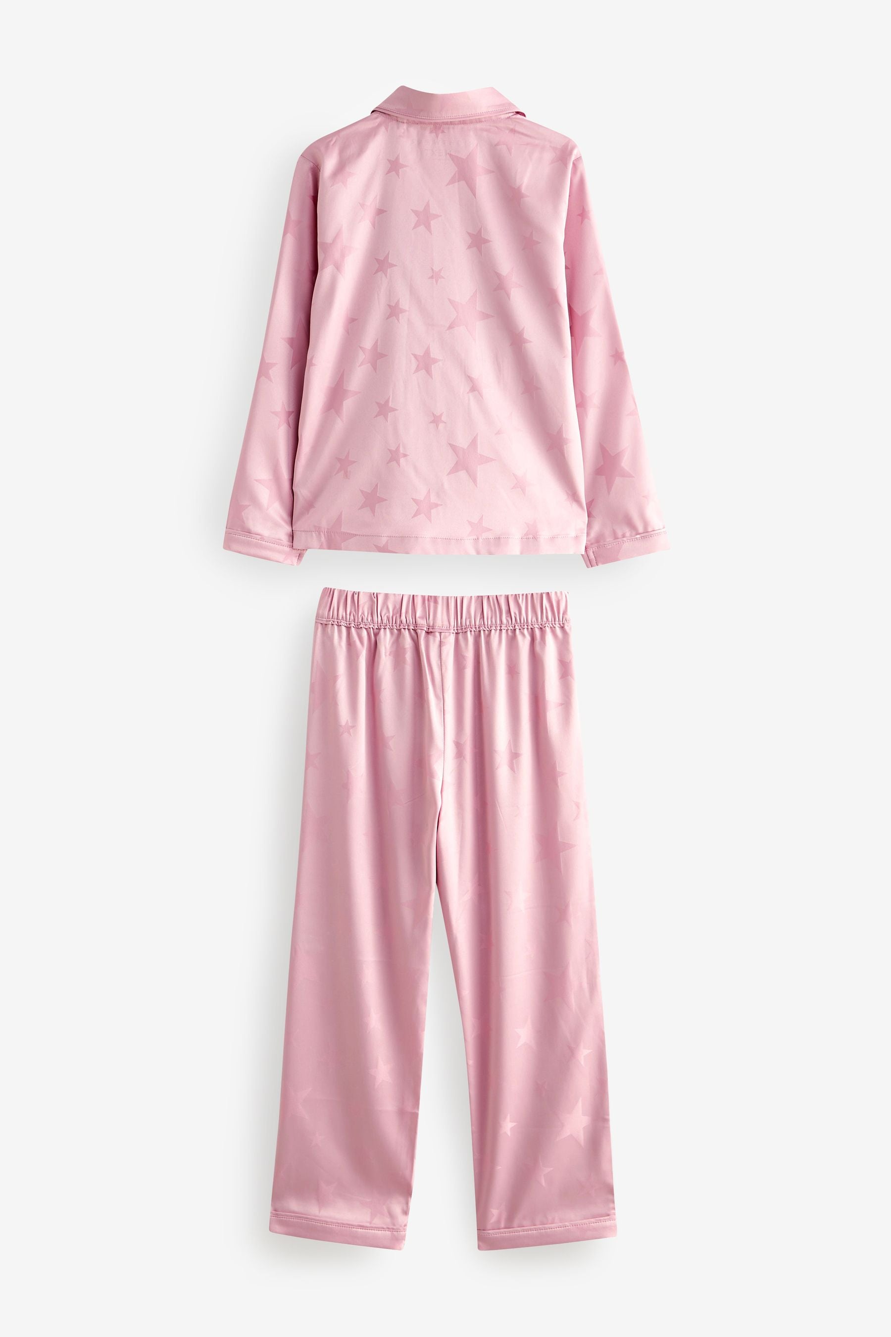 Pink Star Satin Button Through Pyjamas (3-16yrs)