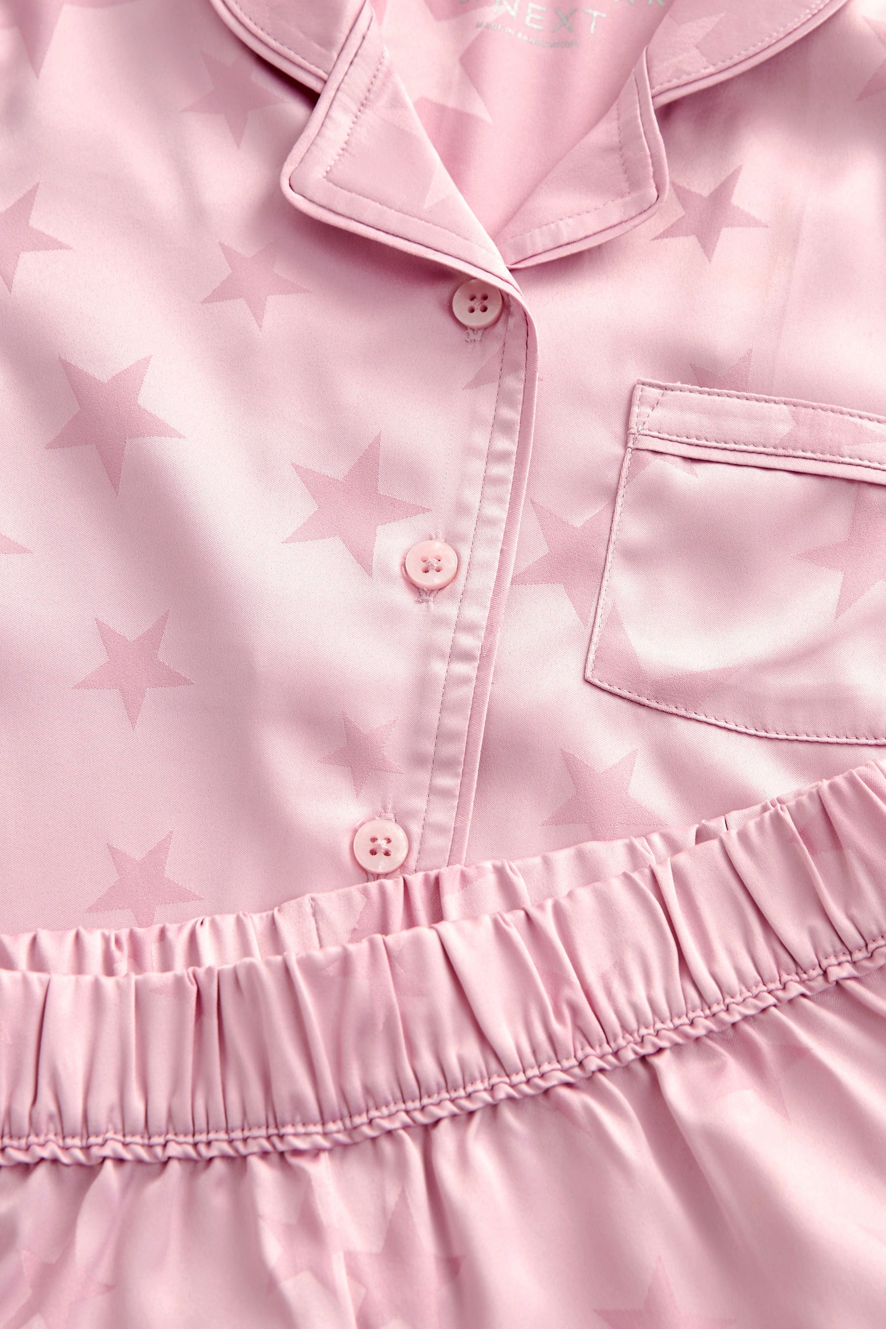 Pink Star Satin Button Through Pyjamas (3-16yrs)