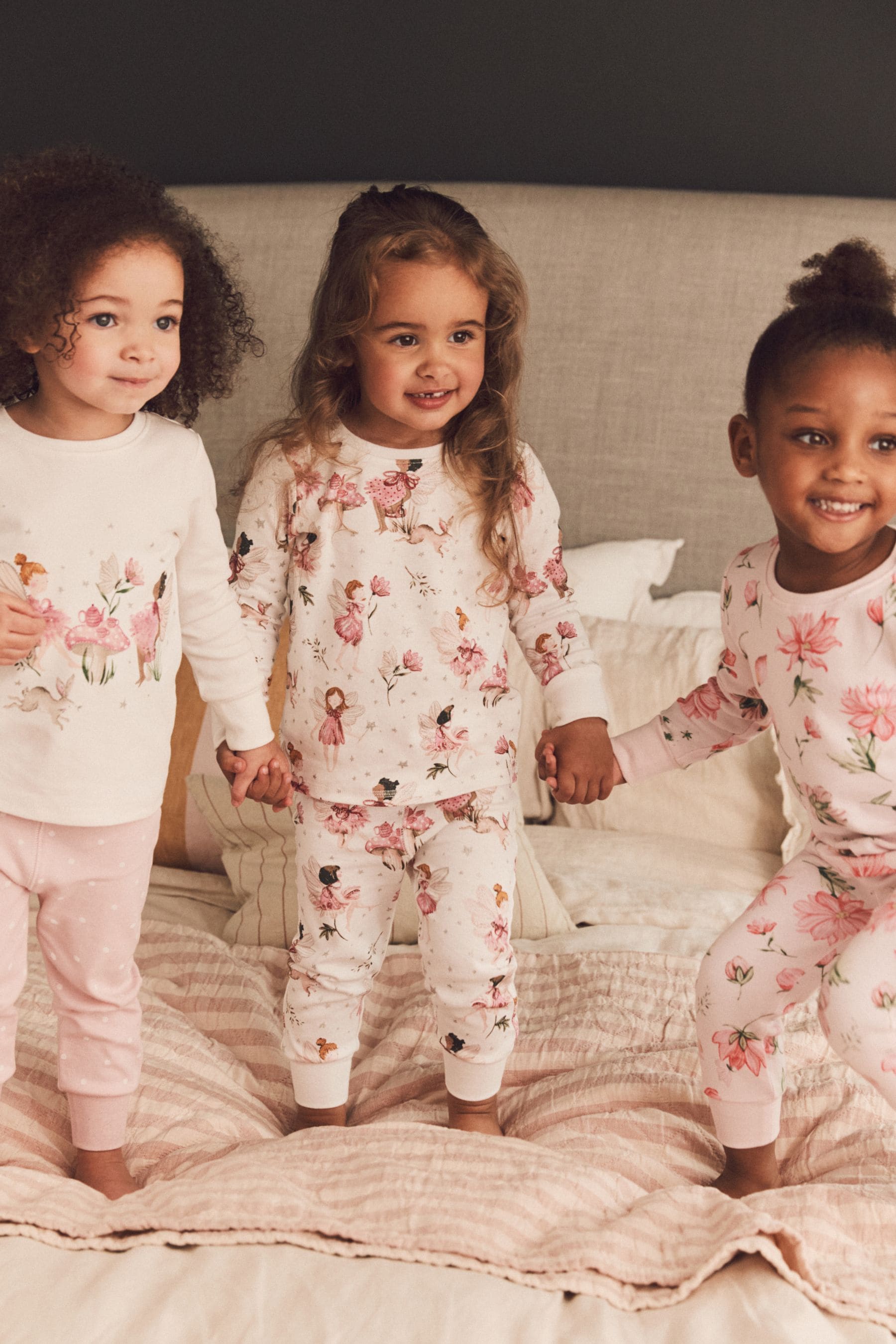 Pink/Ecru White Fairy 3 Pack Long Sleeve Printed Pyjamas (9mths-12yrs)