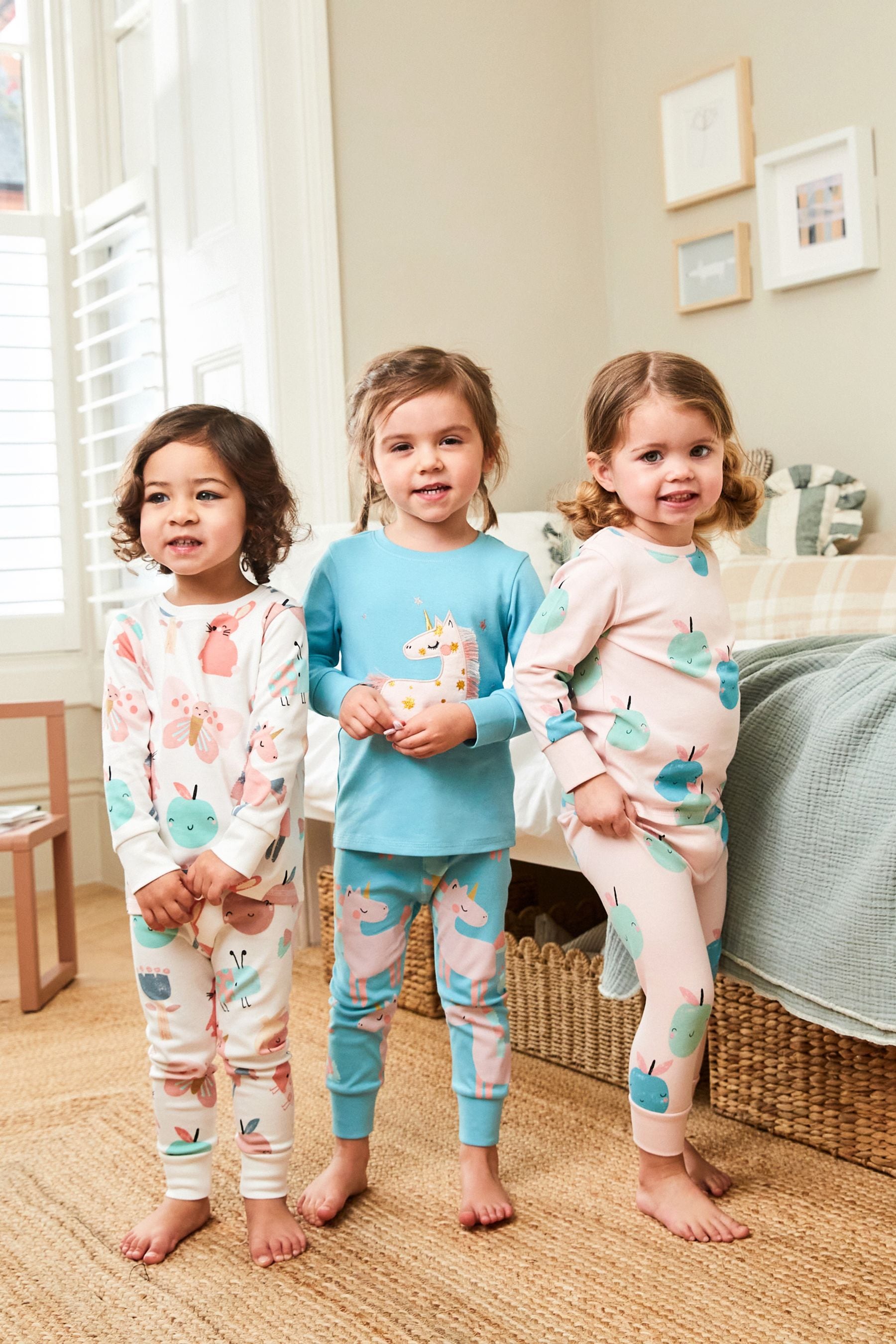 Pink/Blue Unicorn Character 3 Pack Long Sleeve Printed Pyjamas (9mths-12yrs)