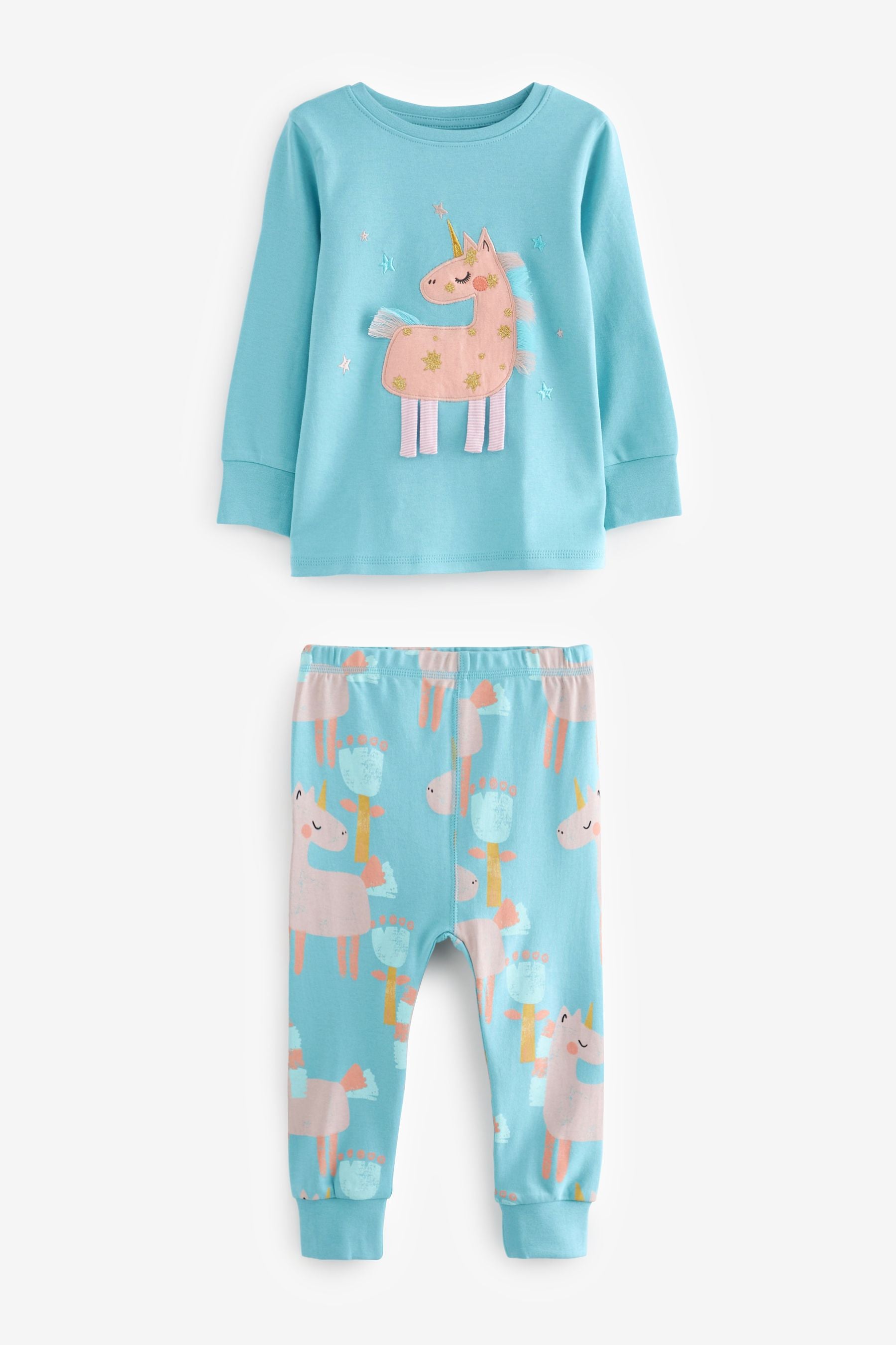 Pink/Blue Unicorn Character 3 Pack Long Sleeve Printed Pyjamas (9mths-12yrs)