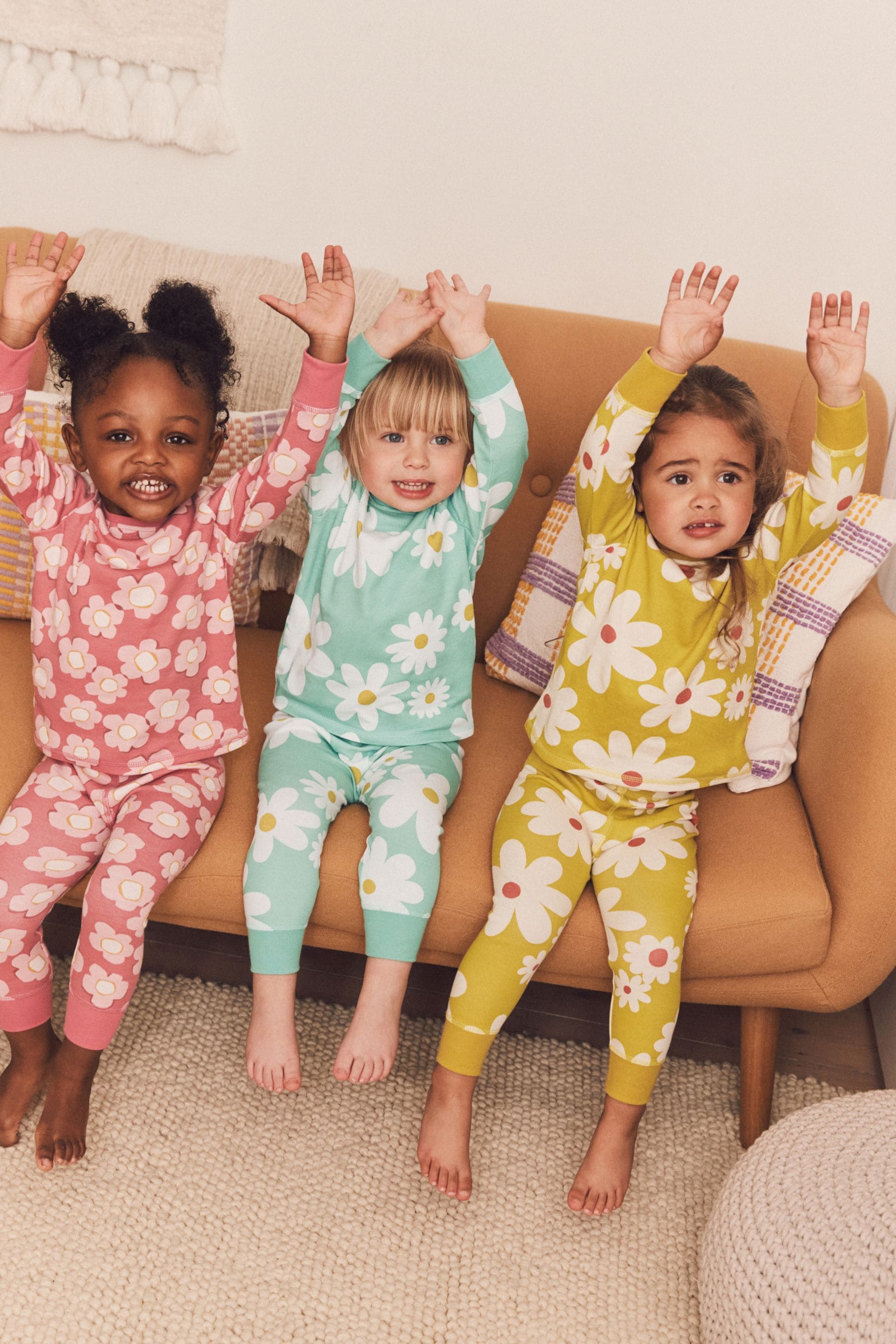 Multicoloured Floral 3 Pack 100% Cotton Long Sleeve Printed Snuggle Pyjamas (9mths-8yrs)