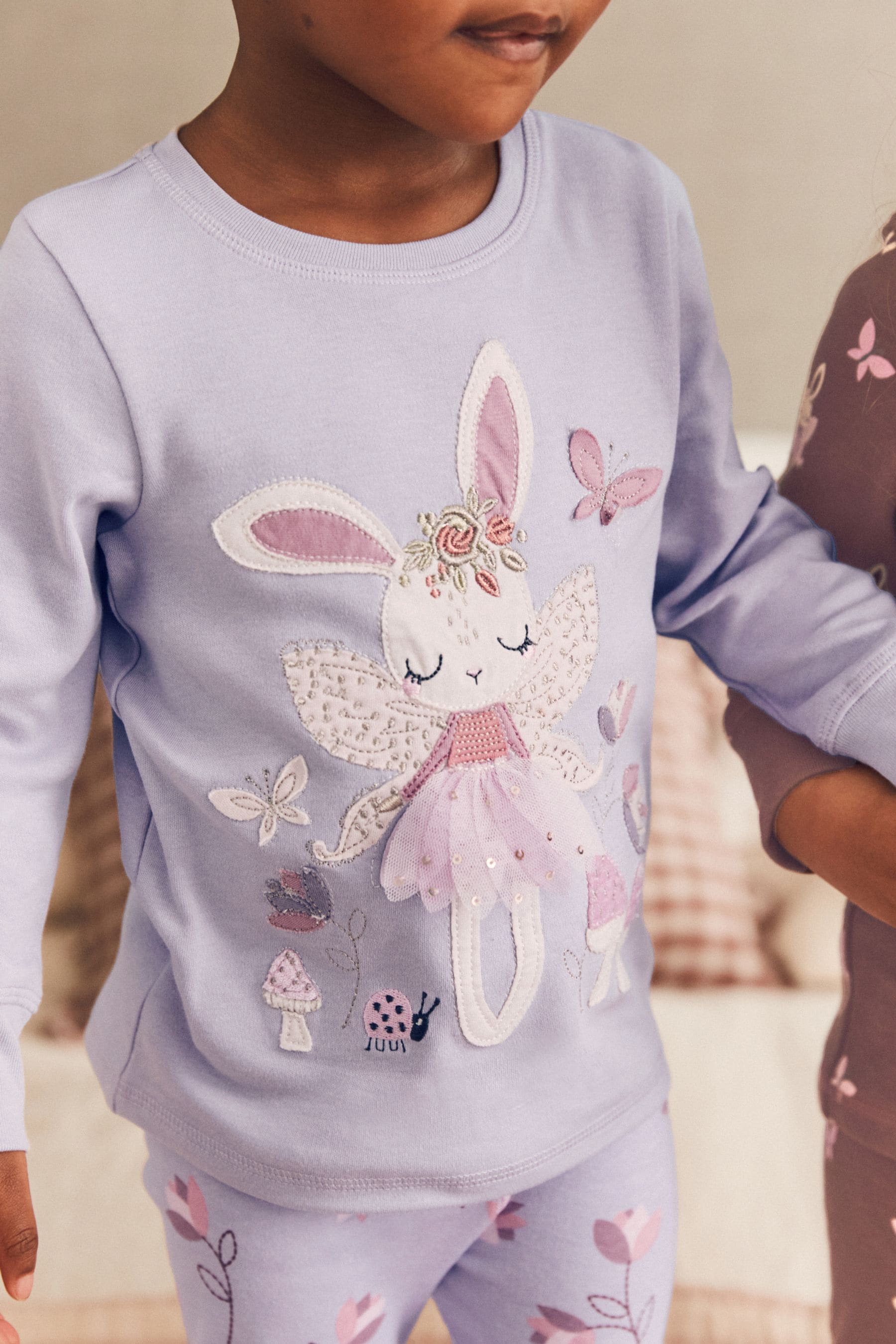 Purple/White Bunny 100% Cotton Long Sleeve Printed Snuggle Pyjamas 3 Pack (9mths-8yrs)