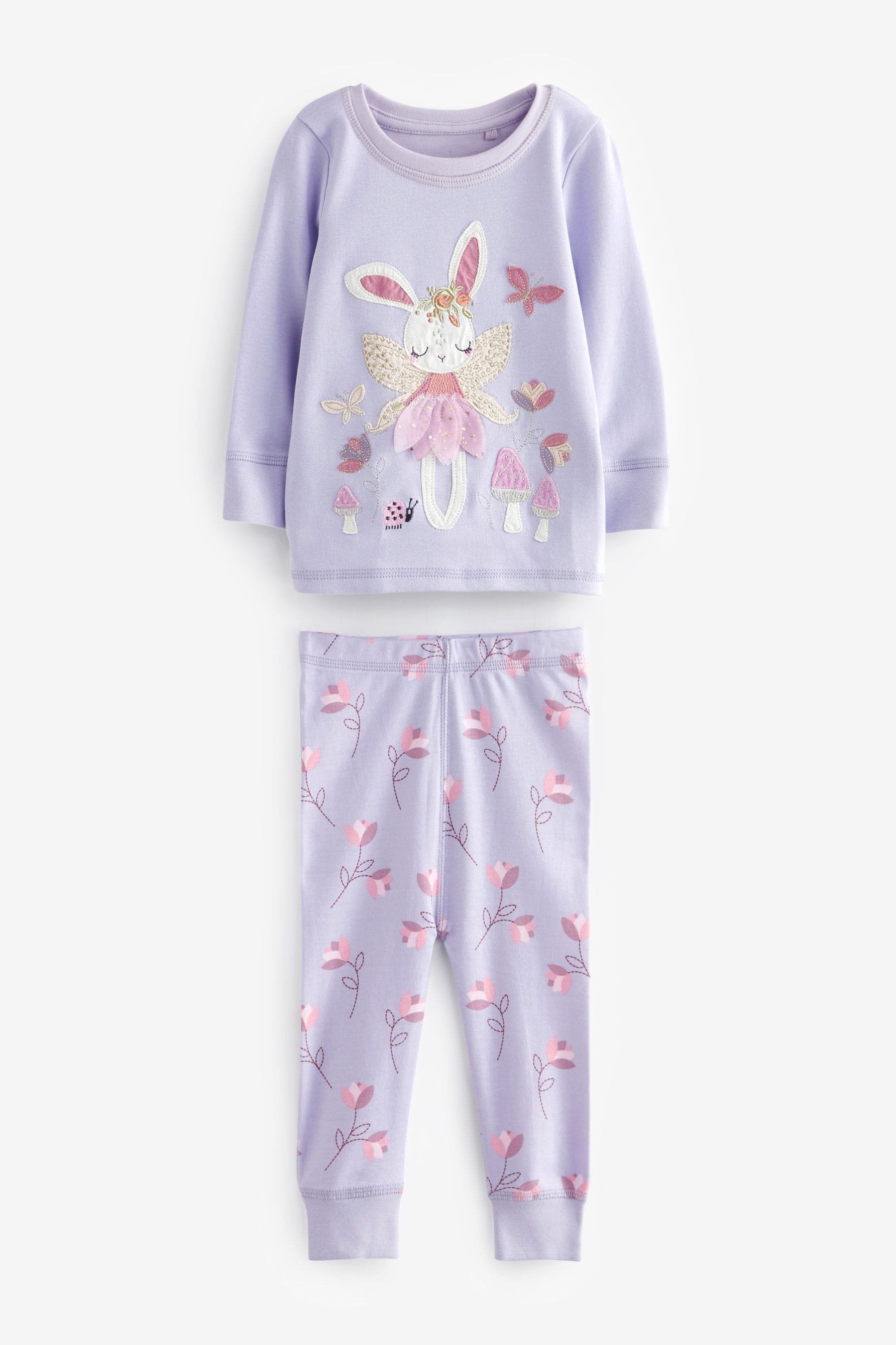 Purple/White Bunny 100% Cotton Long Sleeve Printed Snuggle Pyjamas 3 Pack (9mths-8yrs)