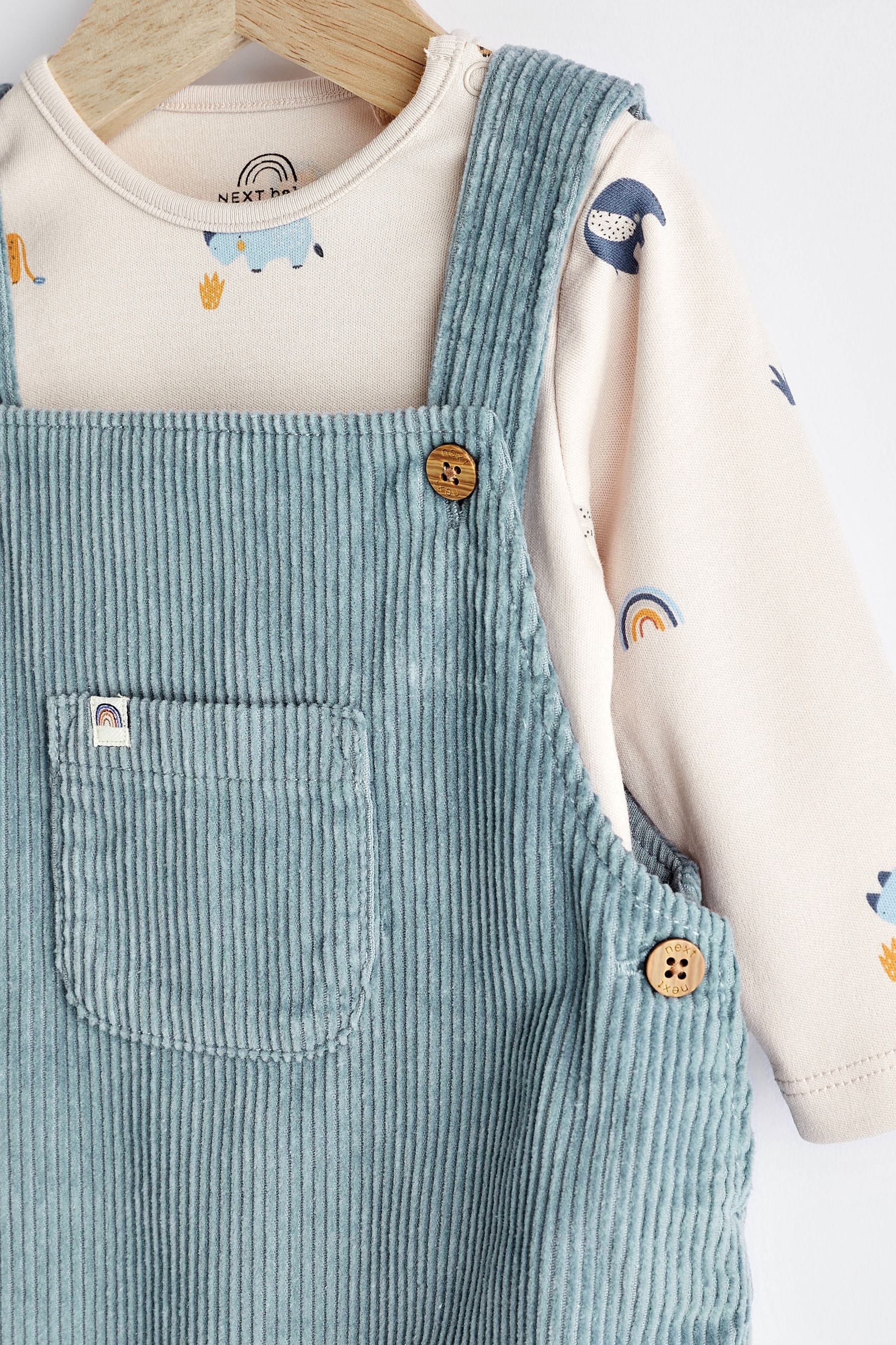 Teal Blue Baby Corduroy Dungaree And Bodysuit Set (0mths-2yrs)