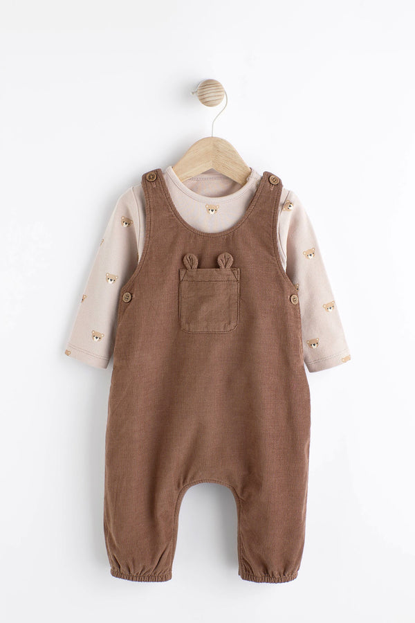 Chocolate Brown Corduroy Baby Dunagrees and Bodysuit Set (0-18mths)