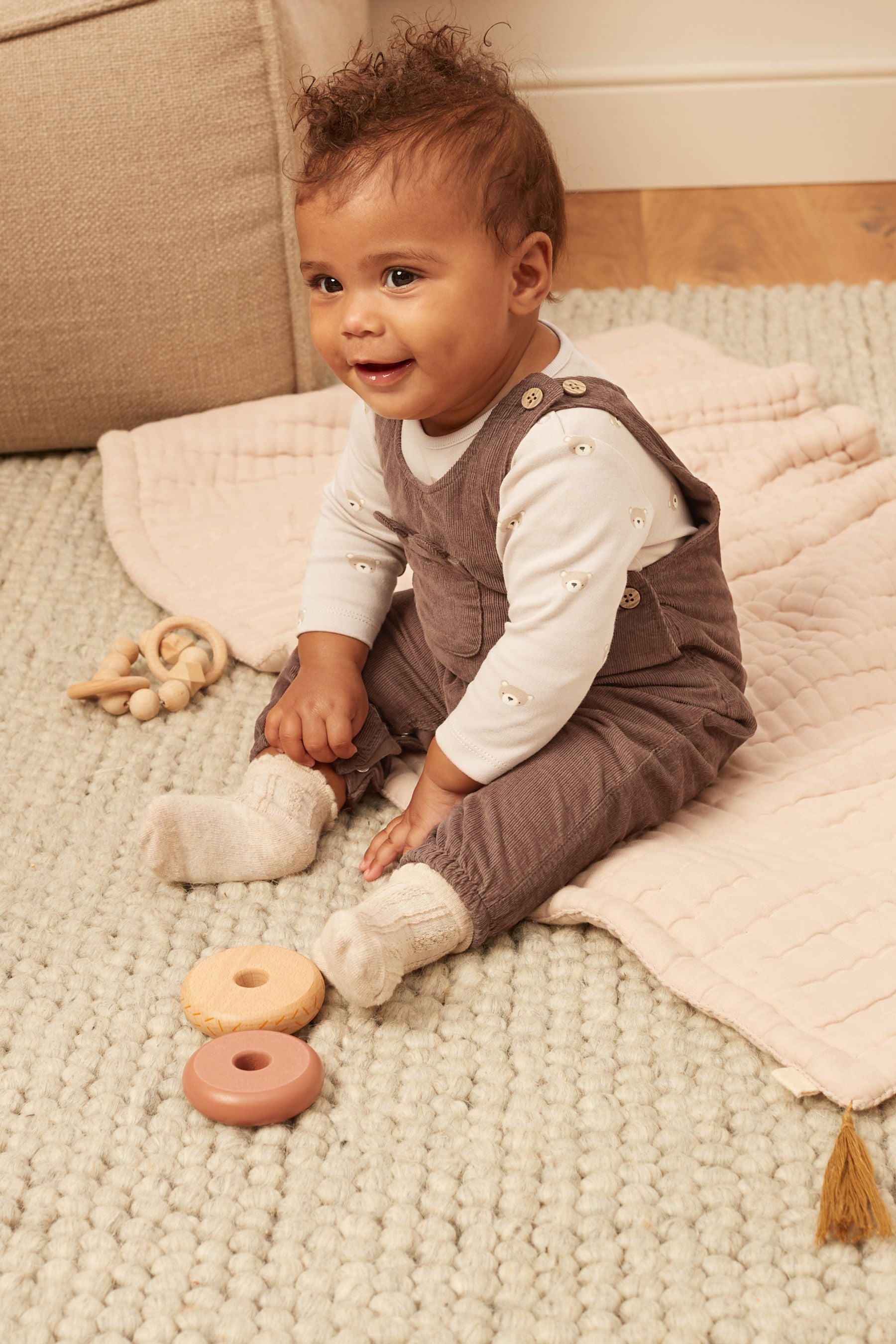 Chocolate Brown Corduroy Baby Dunagrees and Bodysuit Set (0-18mths)