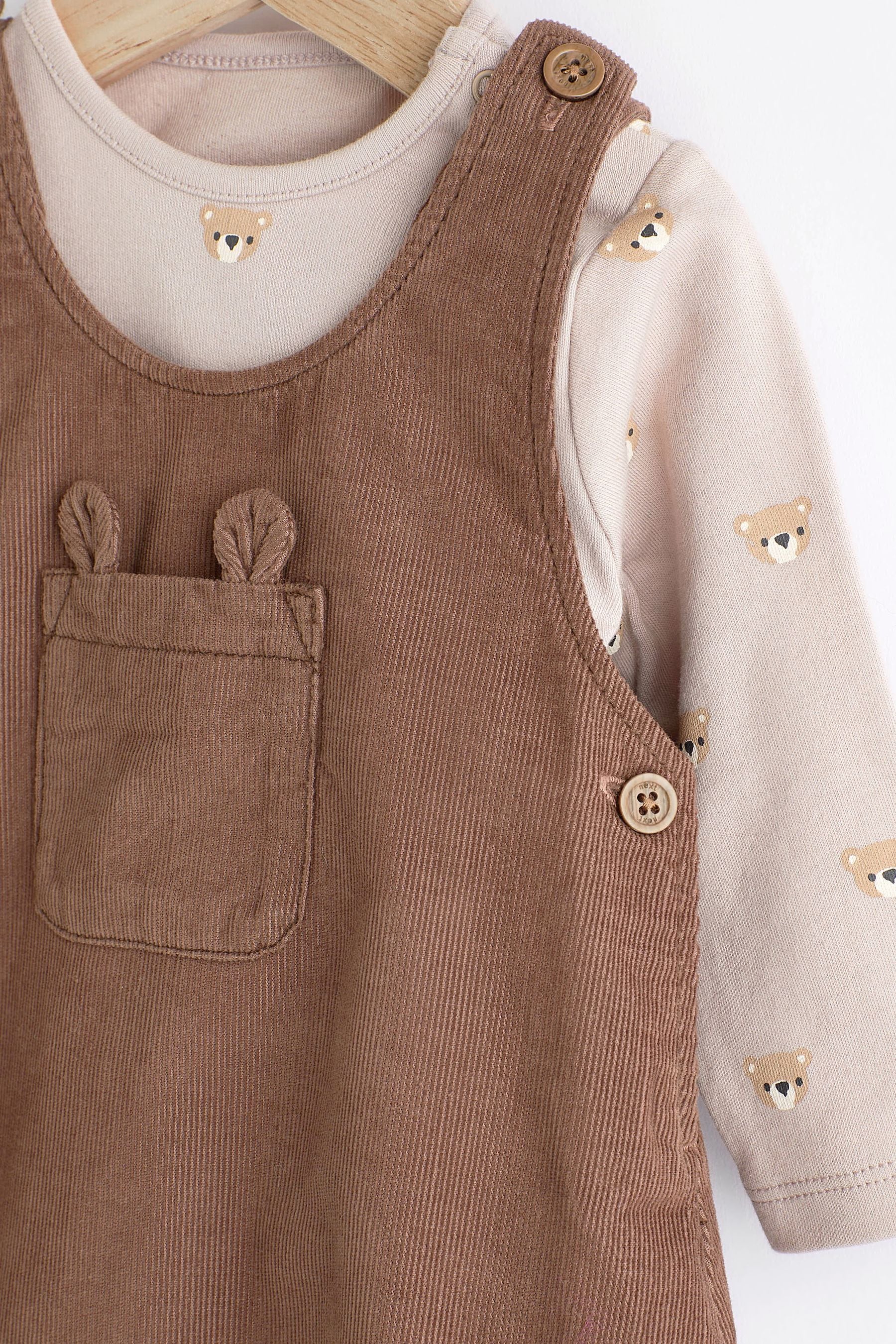 Chocolate Brown Corduroy Baby Dunagrees and Bodysuit Set (0-18mths)