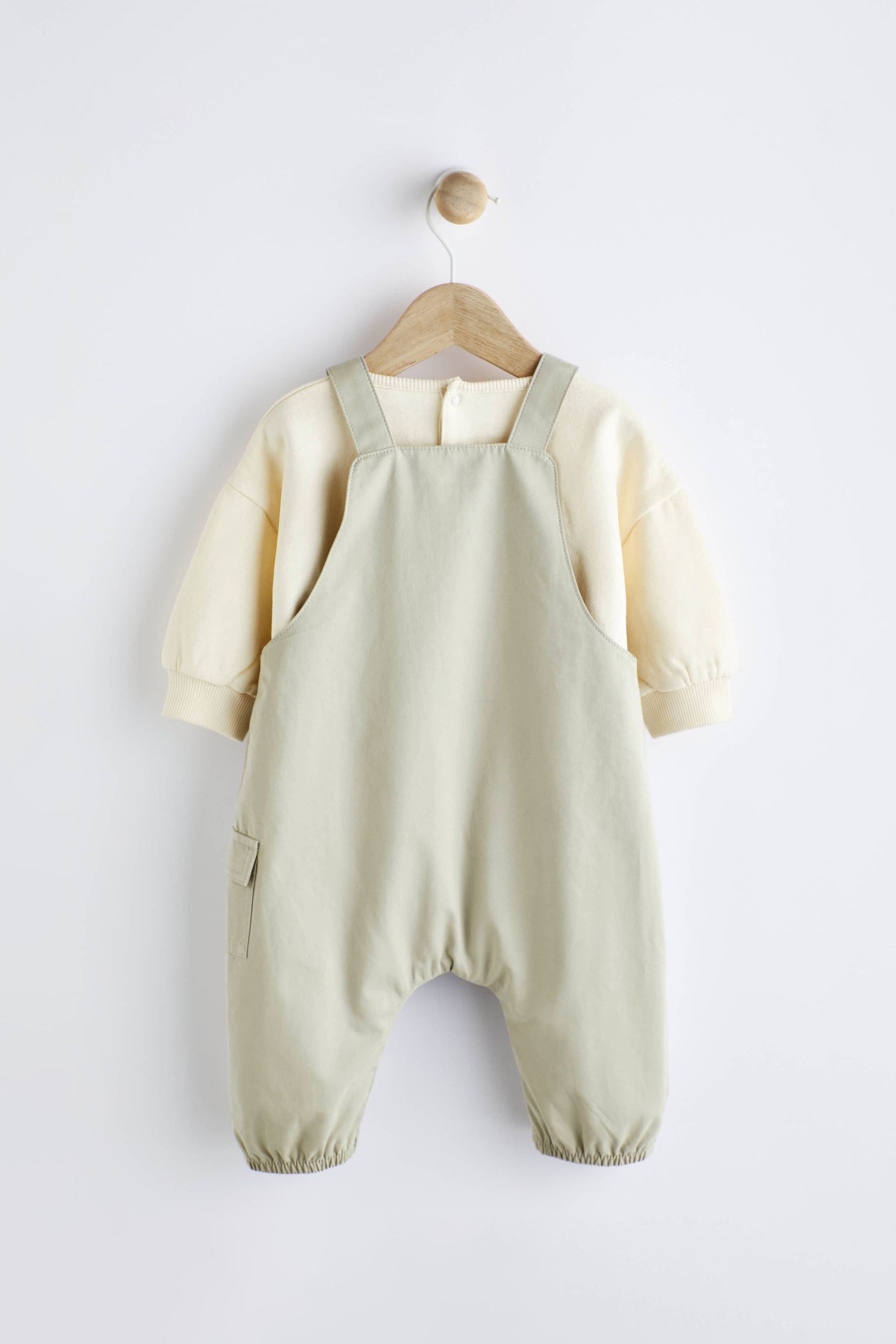 Sage Green Baby Cargo Dungarees And Bodysuit Set (0mths-2yrs)