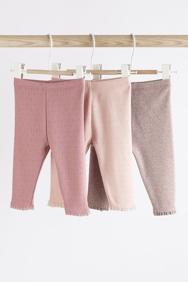 Chocolate Brown/Pink Pointelle Baby Leggings 3 Pack