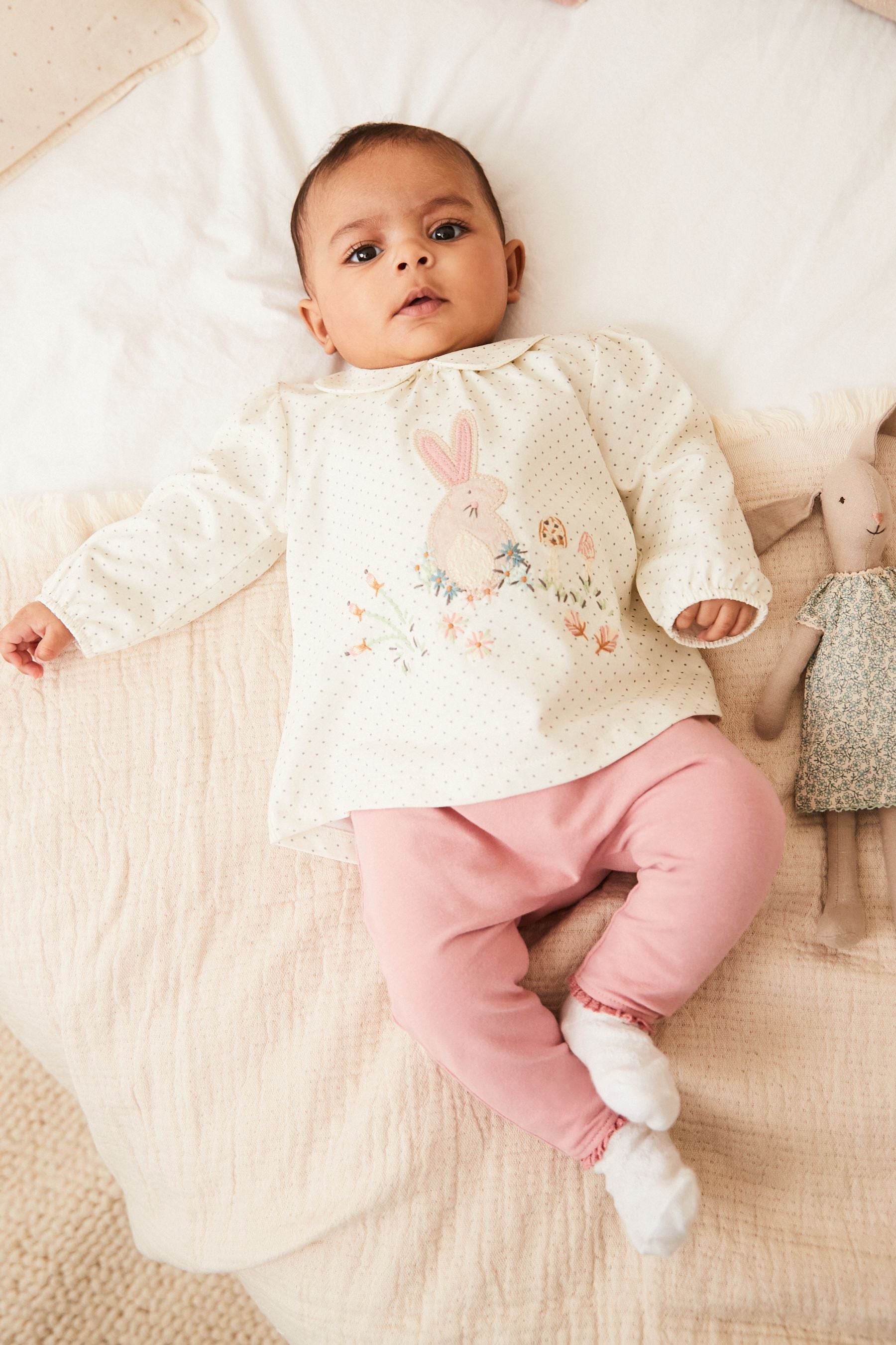 Pink Bunny Baby Top And Leggings Set