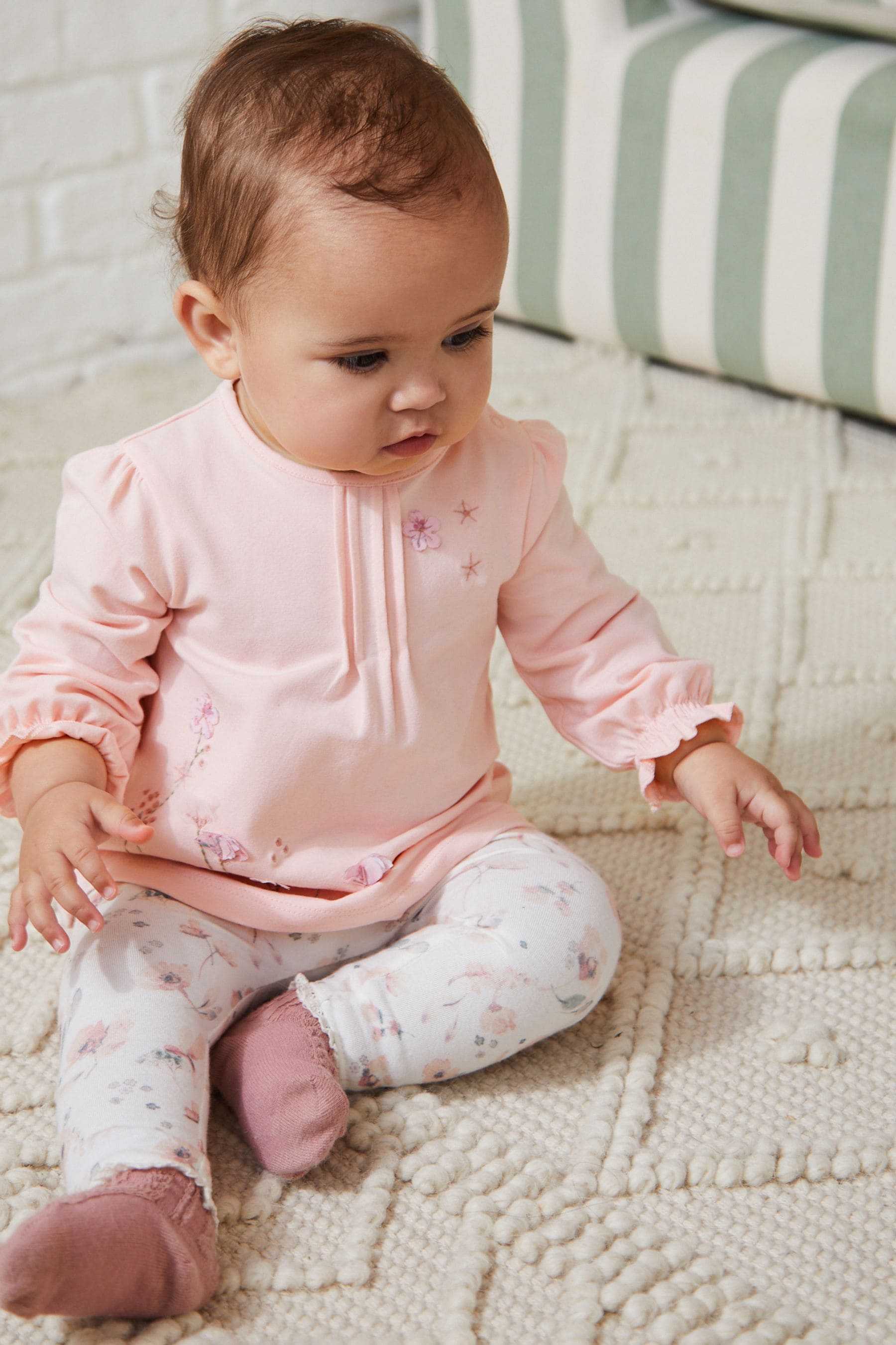 Pink Floral Baby Top And Leggings Set