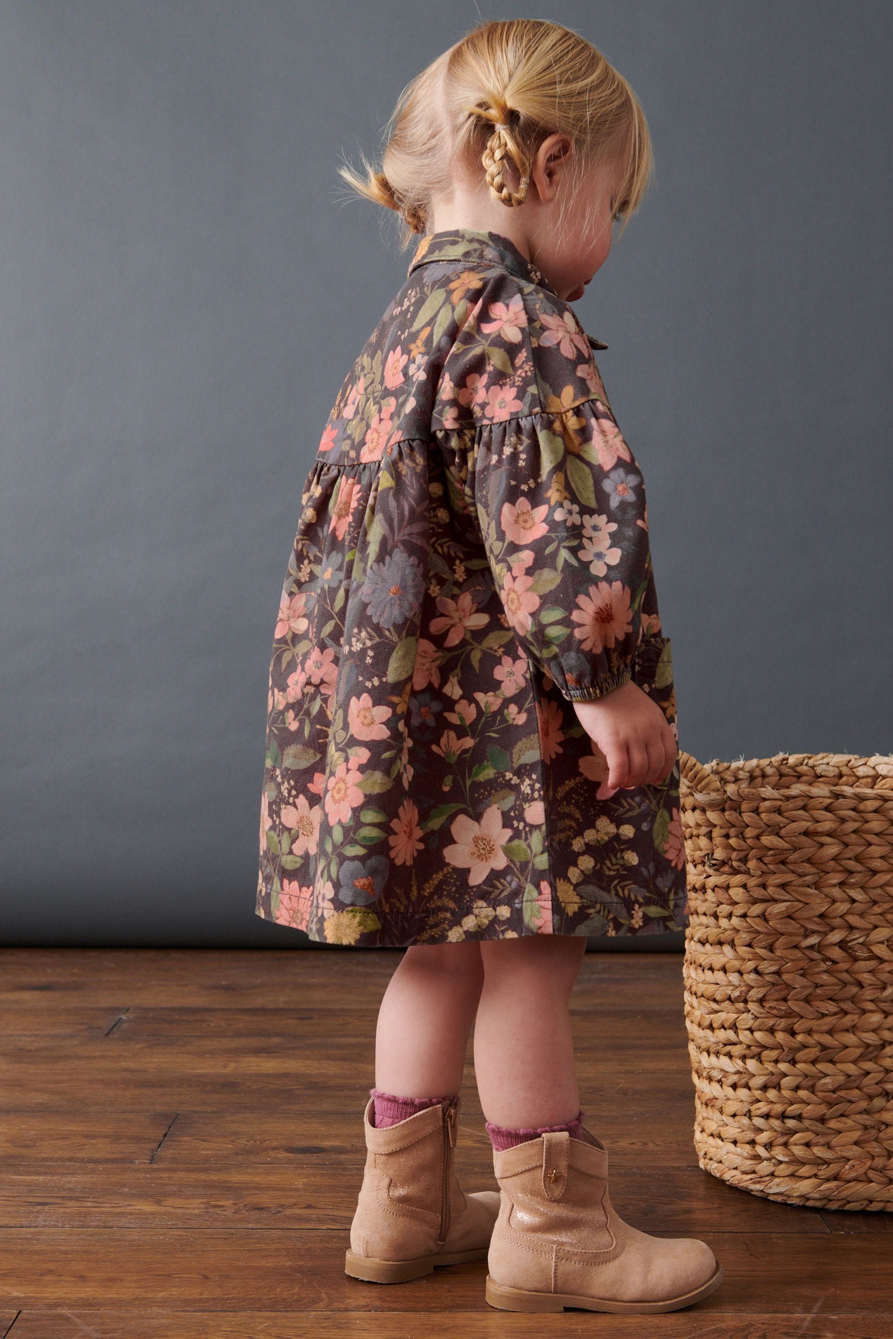 Chocolate Floral Print Cotton Shirt Dress (3mths-8yrs)