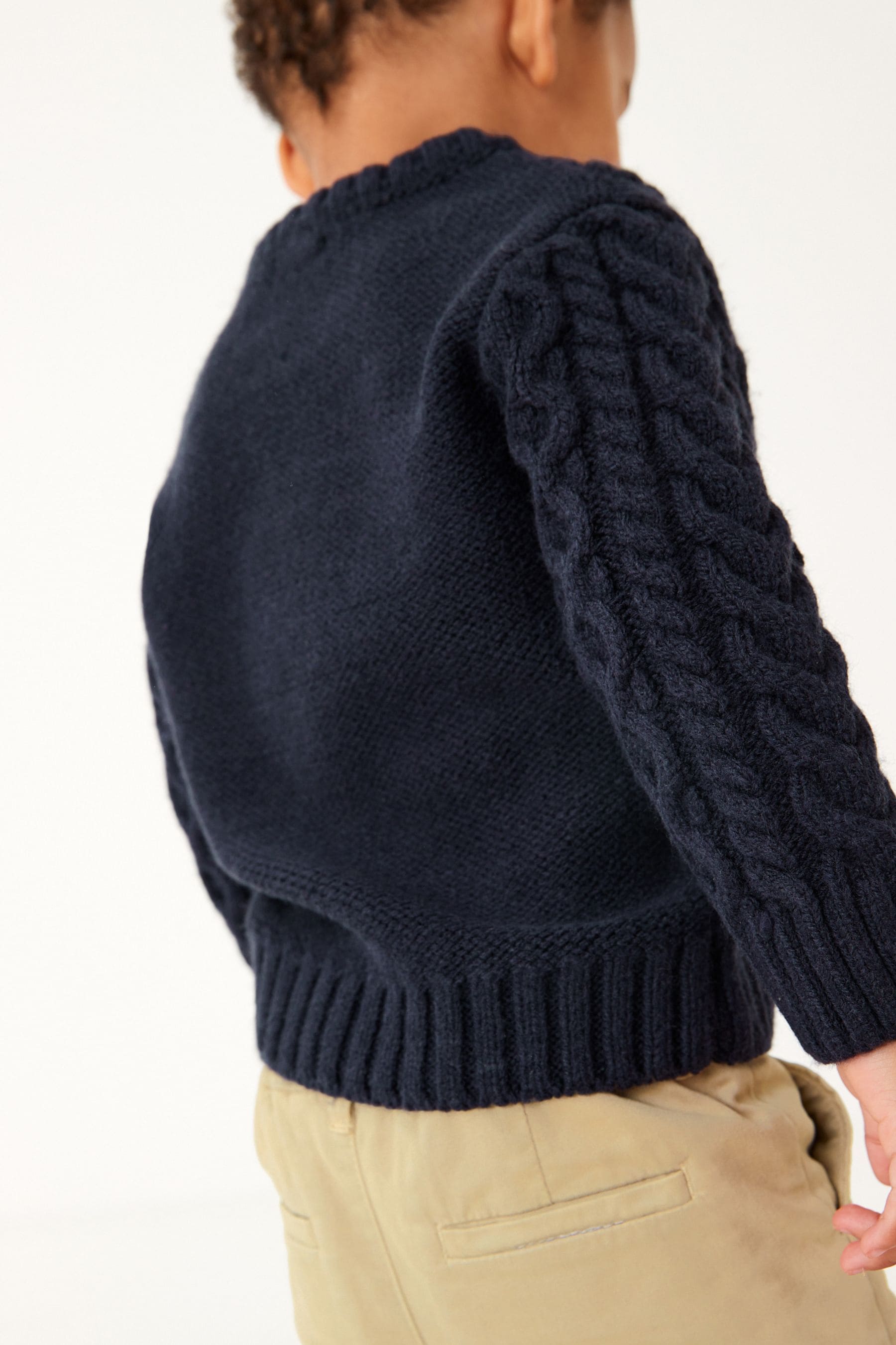 Navy Blue Cable Crew Jumper (3mths-7yrs)