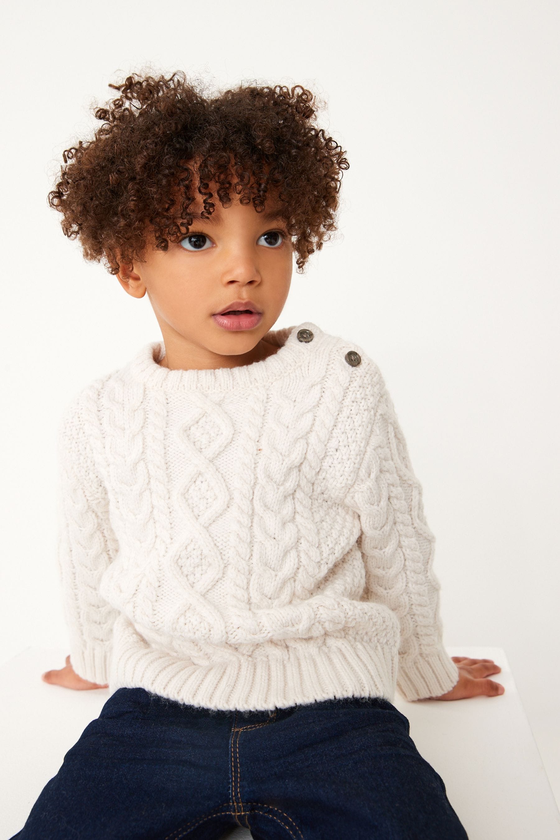 Ecru Cream Cable Crew Jumper (3mths-7yrs)