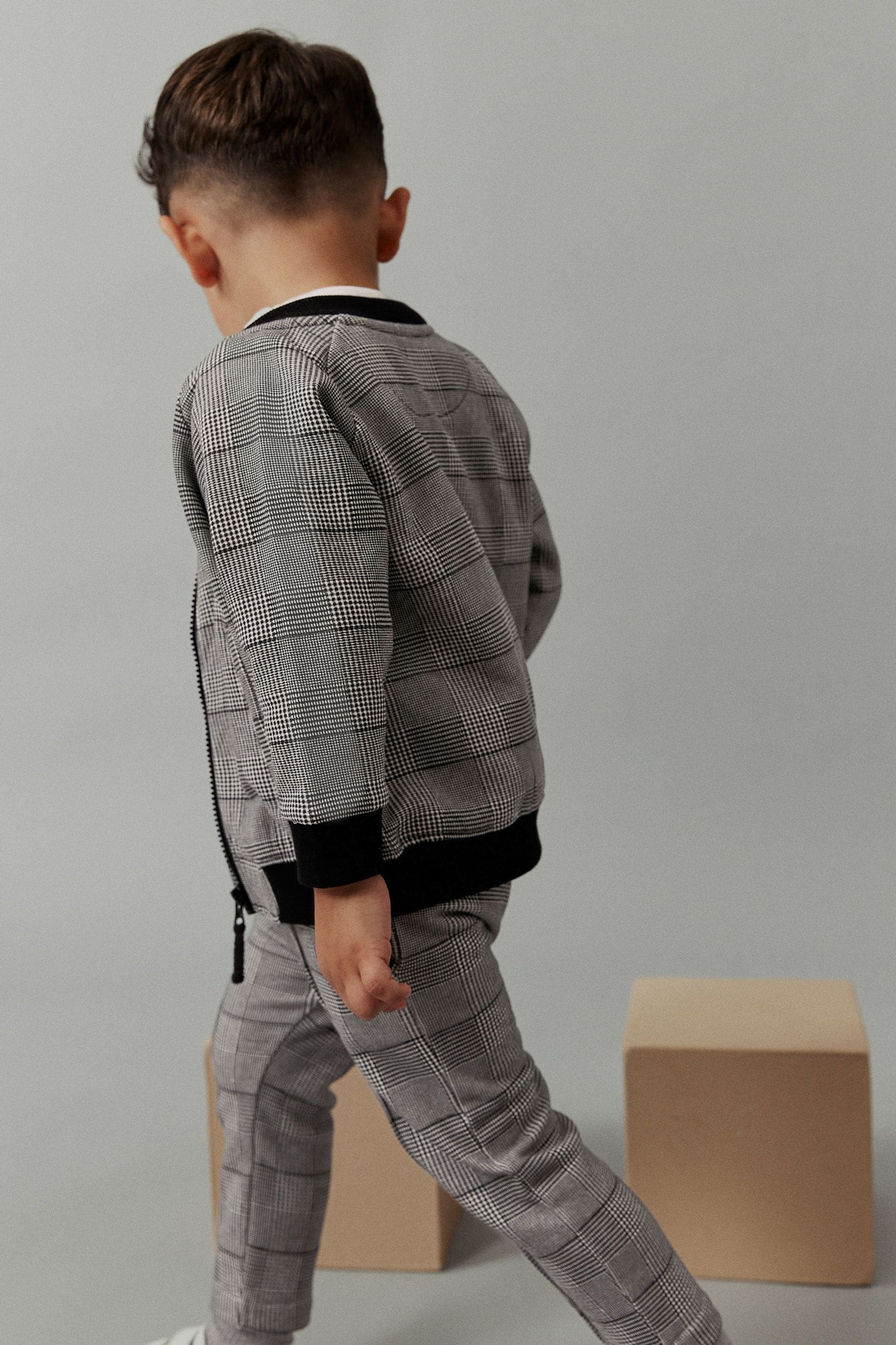 Grey Black 100% Cotton Jersey Check Bomber and Joggers Set 3 Piece (3mths-7yrs)