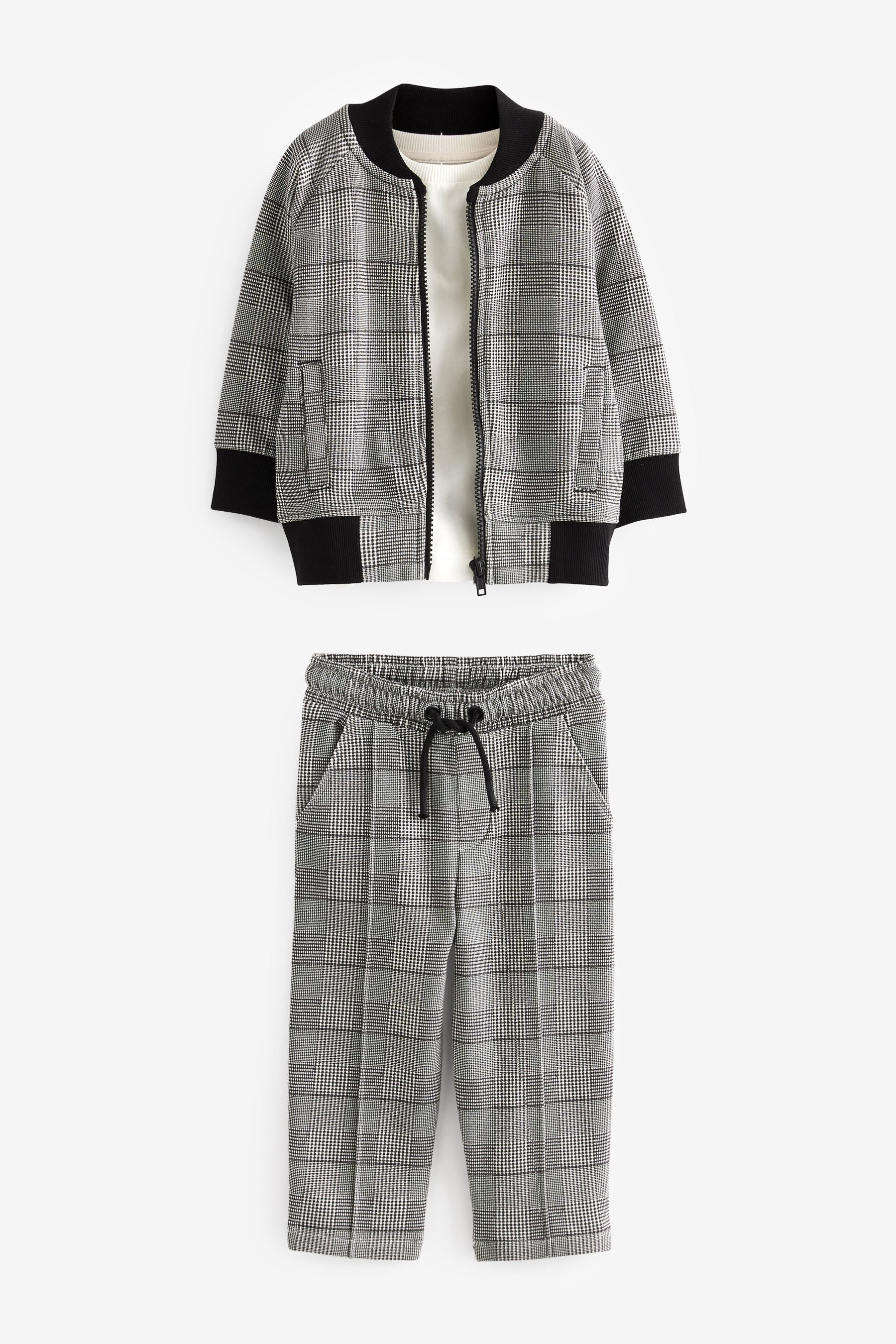 Grey Black 100% Cotton Jersey Check Bomber and Joggers Set 3 Piece (3mths-7yrs)