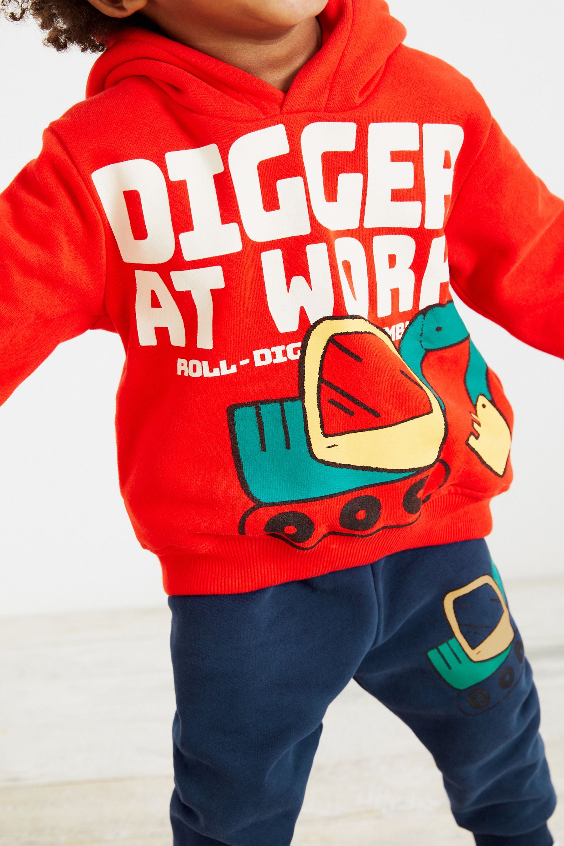 Red Digger Character Hoodie And Joggers Set (3mths-7yrs)