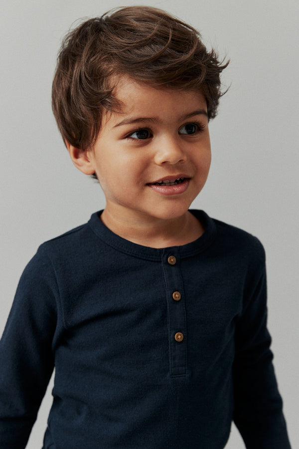 Navy Long Sleeve Henley Neck T-Shirt (3mths-7yrs)