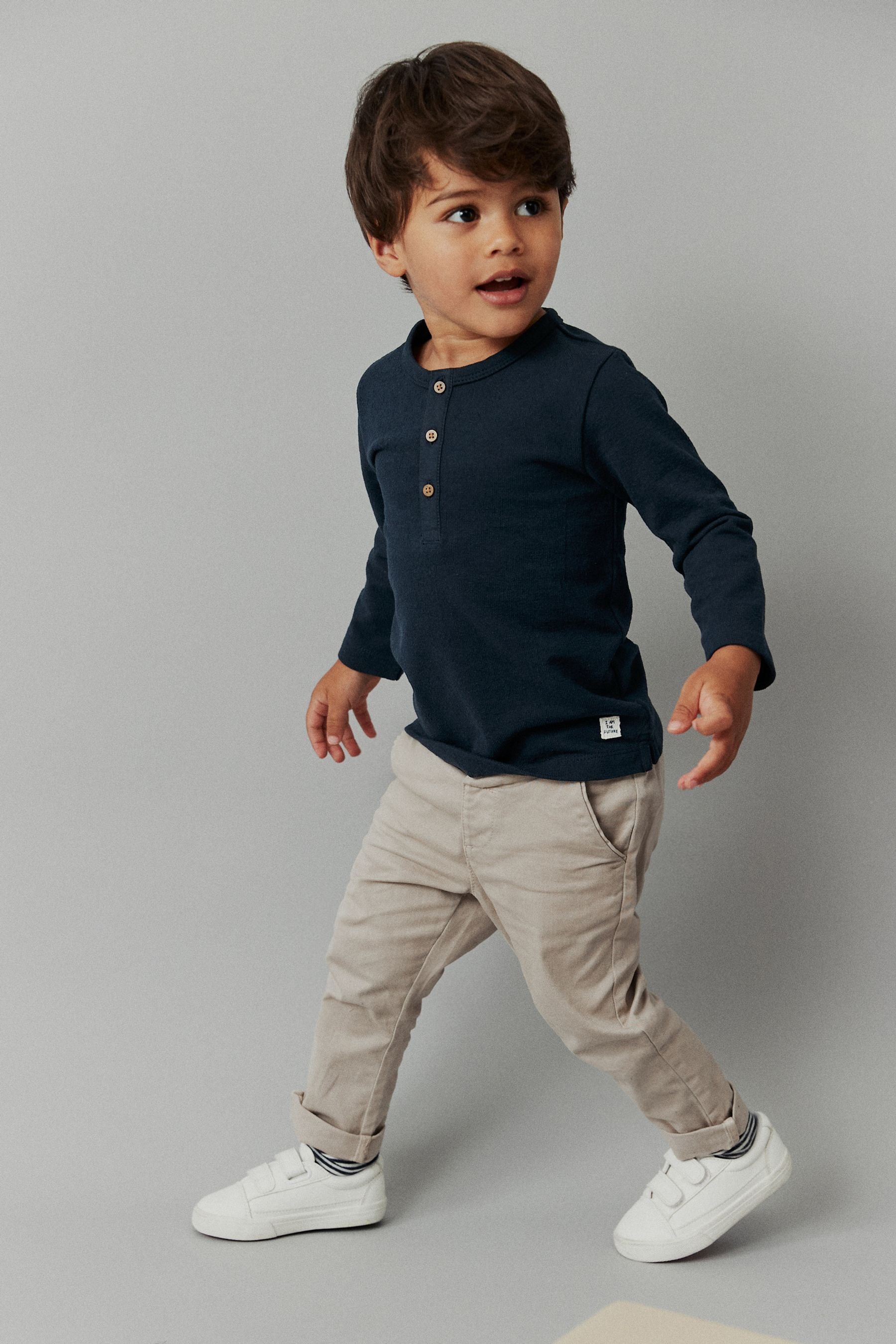 Navy Long Sleeve Henley Neck T-Shirt (3mths-7yrs)