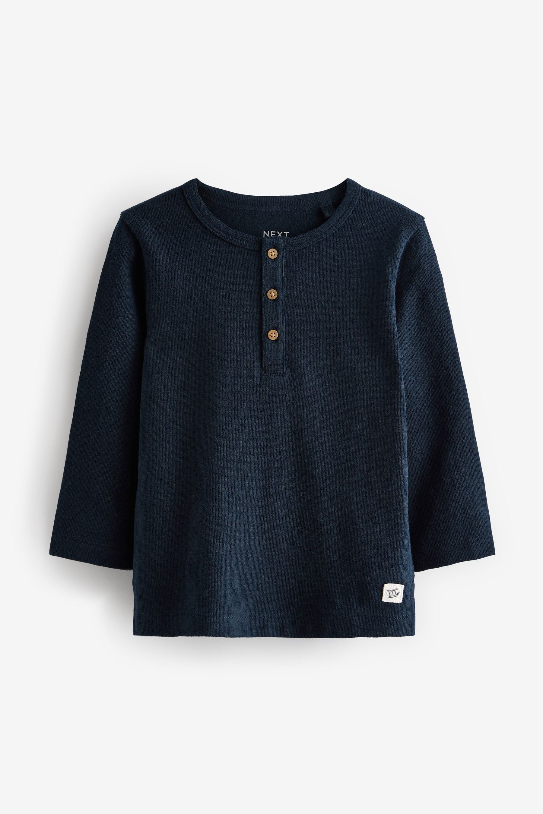 Navy Long Sleeve Henley Neck T-Shirt (3mths-7yrs)