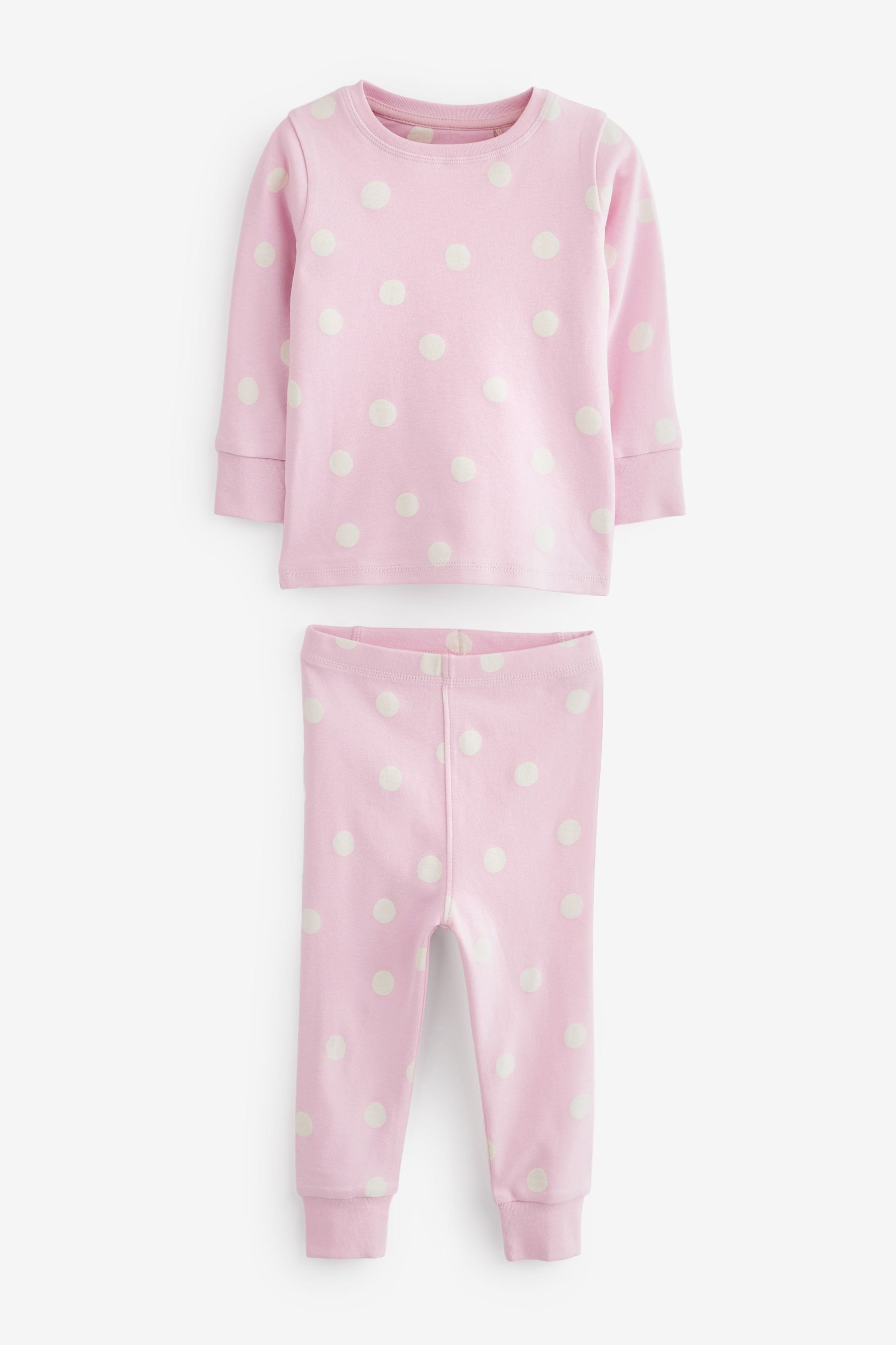 Pink/White Heart, Spot And Star Pyjamas 3 Pack (9mths-12yrs)