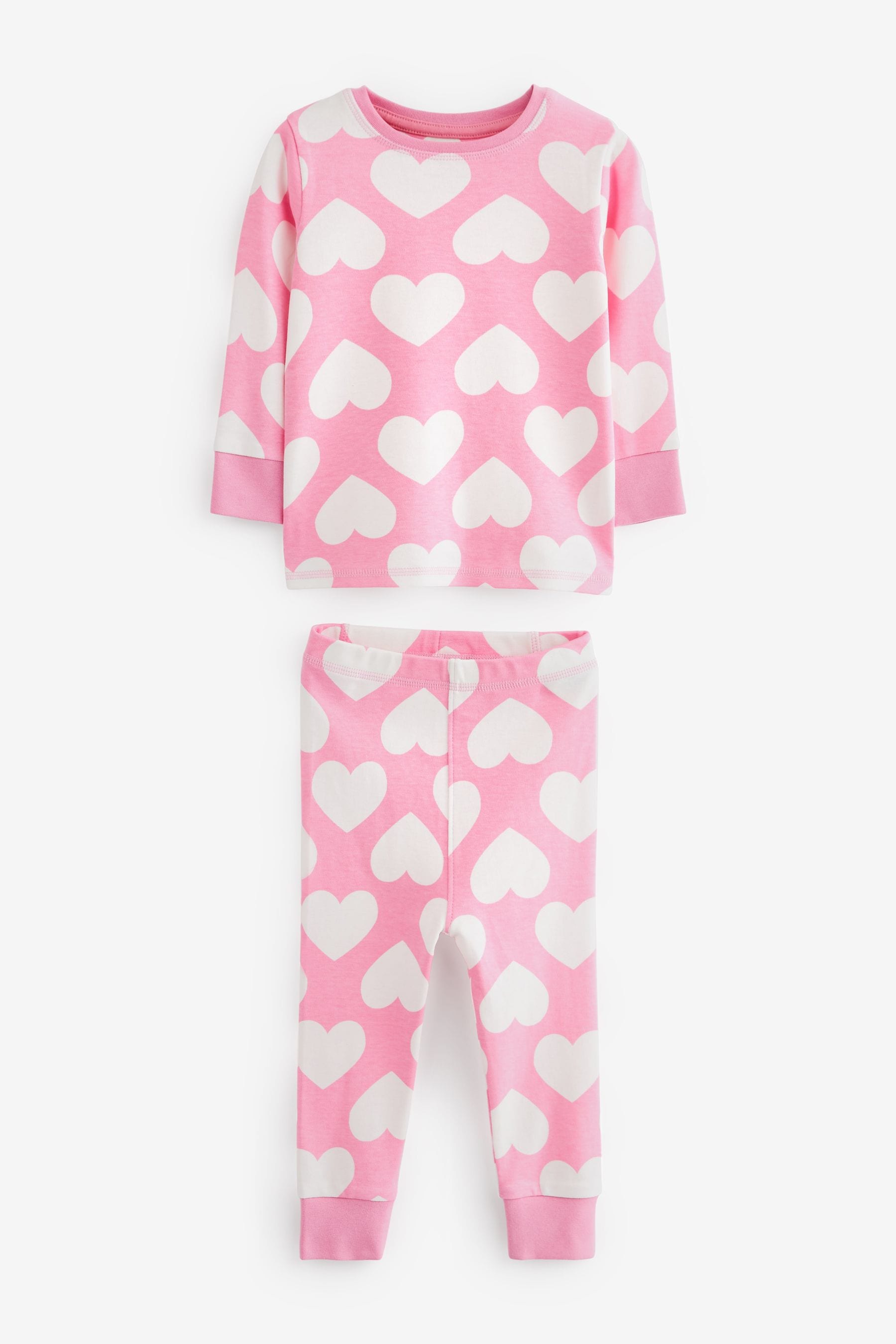 Pink/White Heart, Spot And Star Pyjamas 3 Pack (9mths-12yrs)