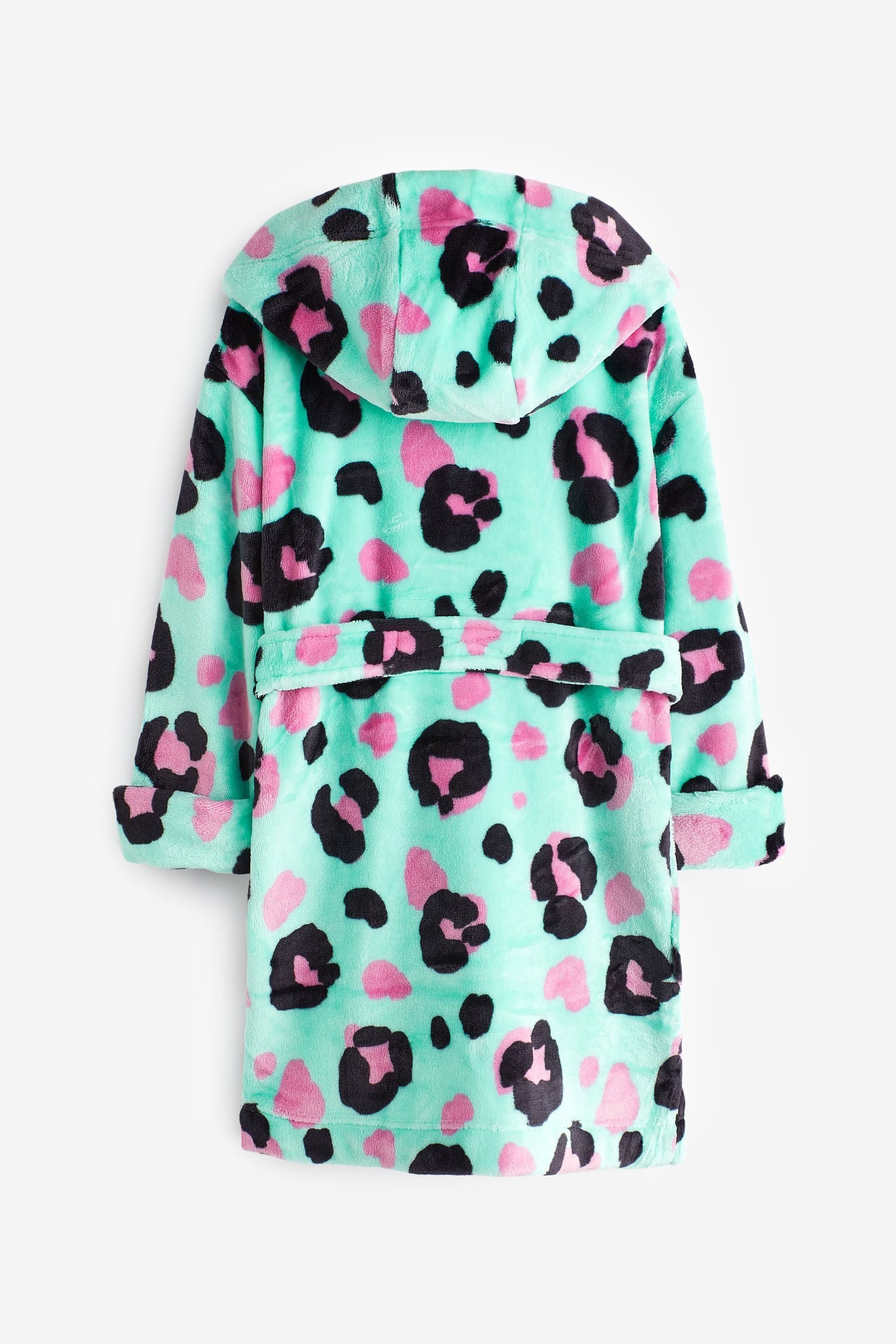 Turquoise Blue Animal Print Fleece Dressing Gown (5-16yrs)