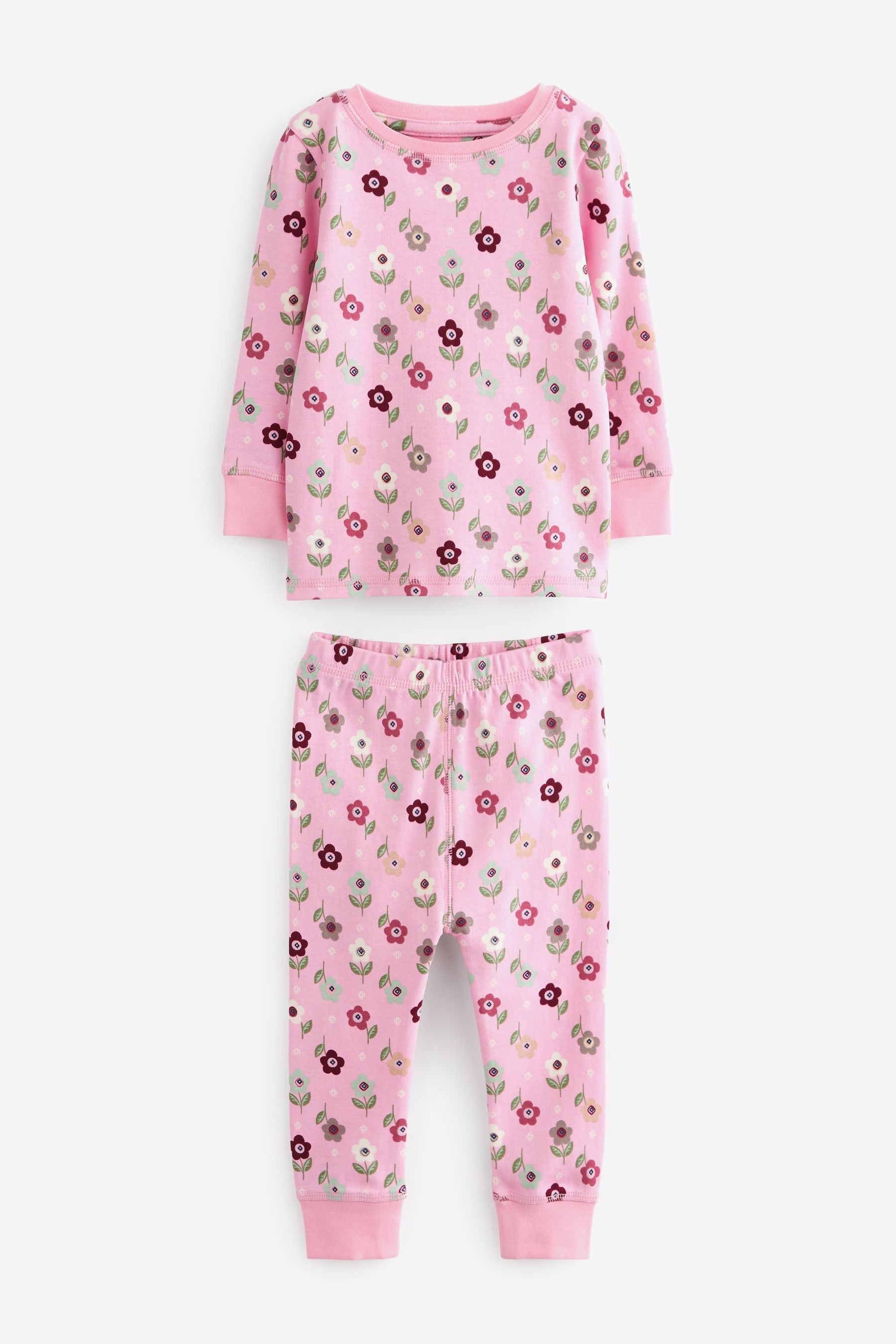 Pink/Cream Retro Print Pyjamas 3 Pack (9mths-12yrs)