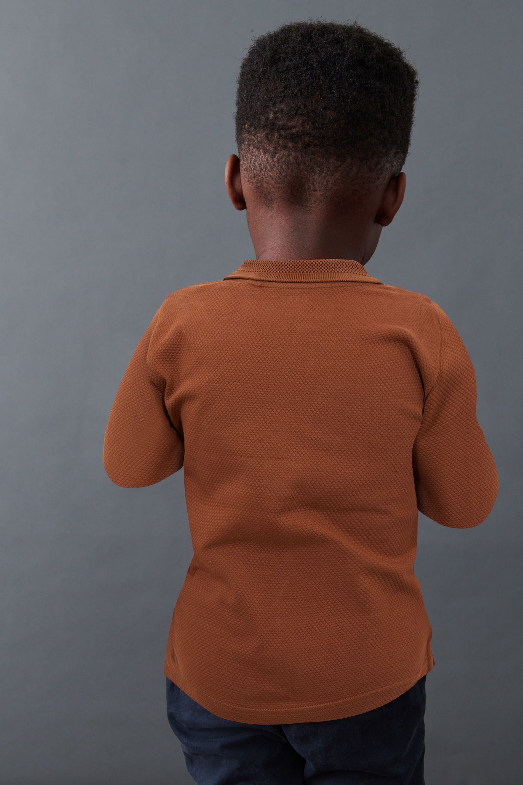 Tan Brown Long Sleeve Textured Zip Polo Shirt (3mths-7yrs)