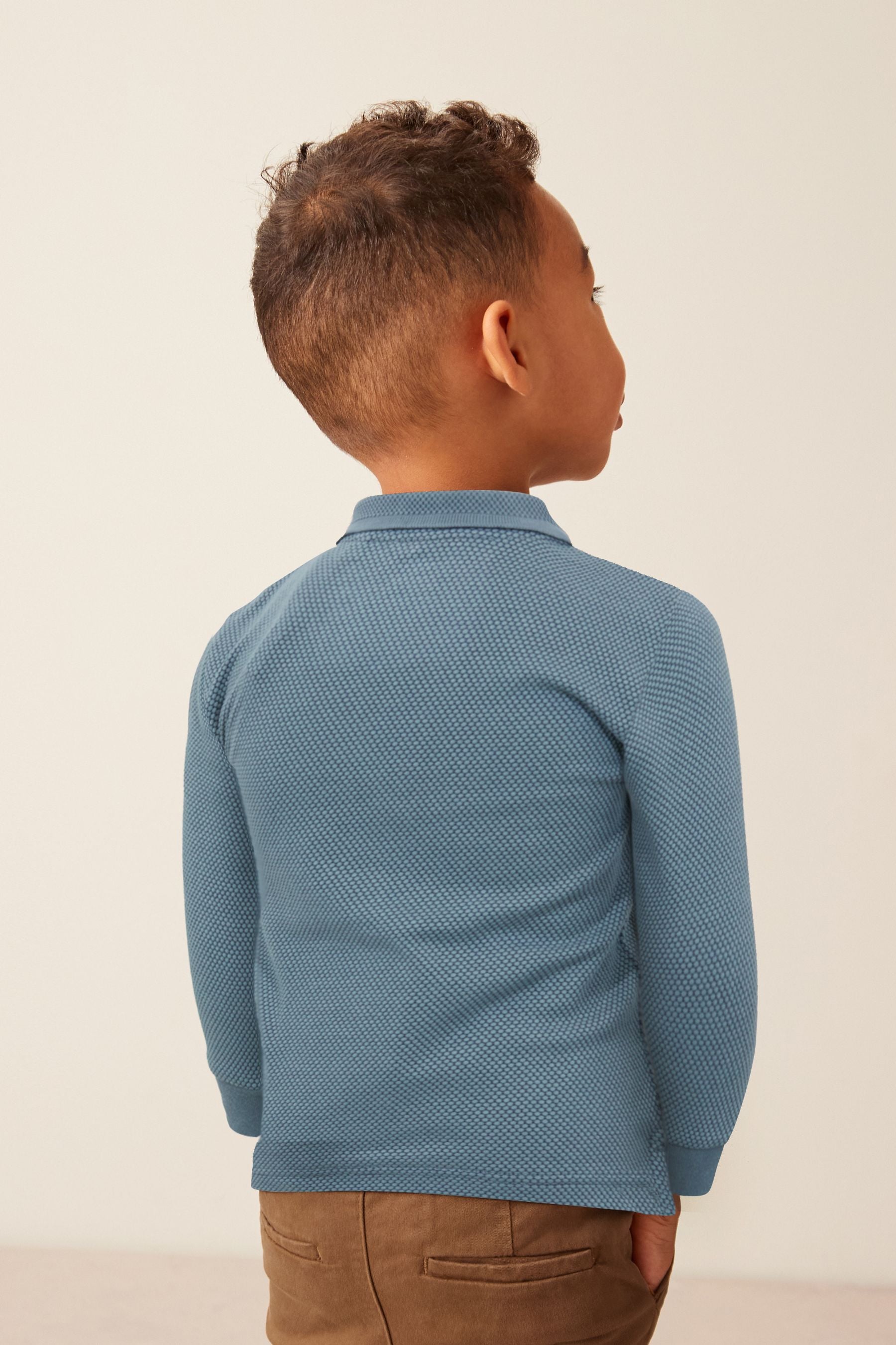 Blue Long Sleeve Textured Zip Polo Shirt (3mths-7yrs)