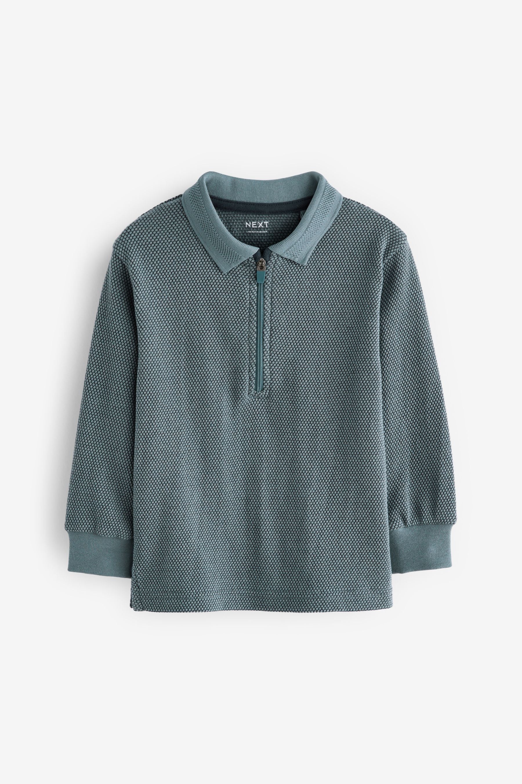 Blue Long Sleeve Textured Zip Polo Shirt (3mths-7yrs)