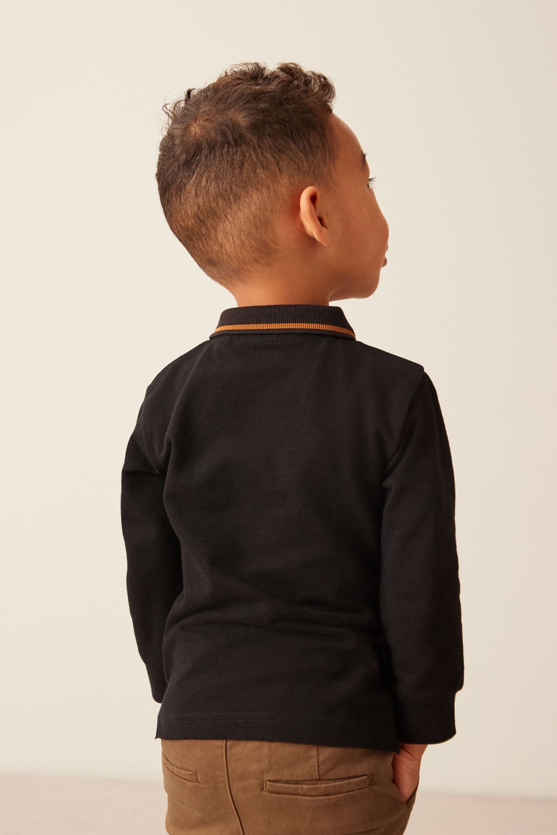 Black Bear Long Sleeve All Over Embroidered Polo Shirt (3mths-7yrs)