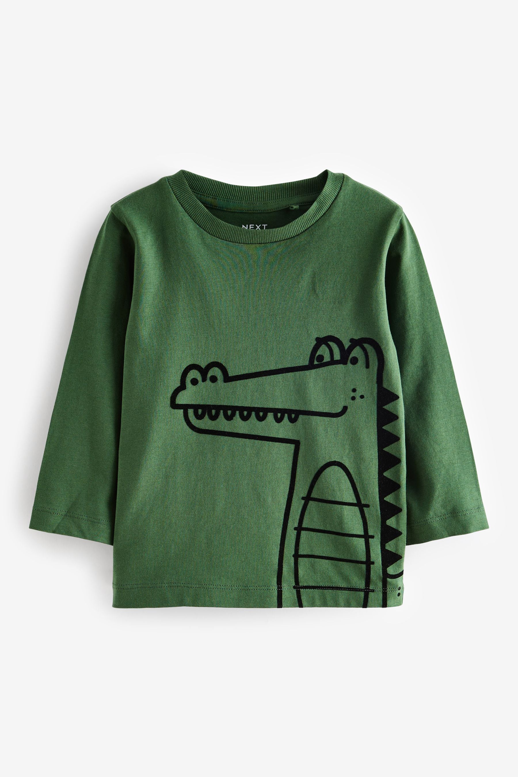 Green/Blue/Yellow Linear Animals Long Sleeve Character 100% Cotton T-Shirts 3 Pack (3mths-7yrs)