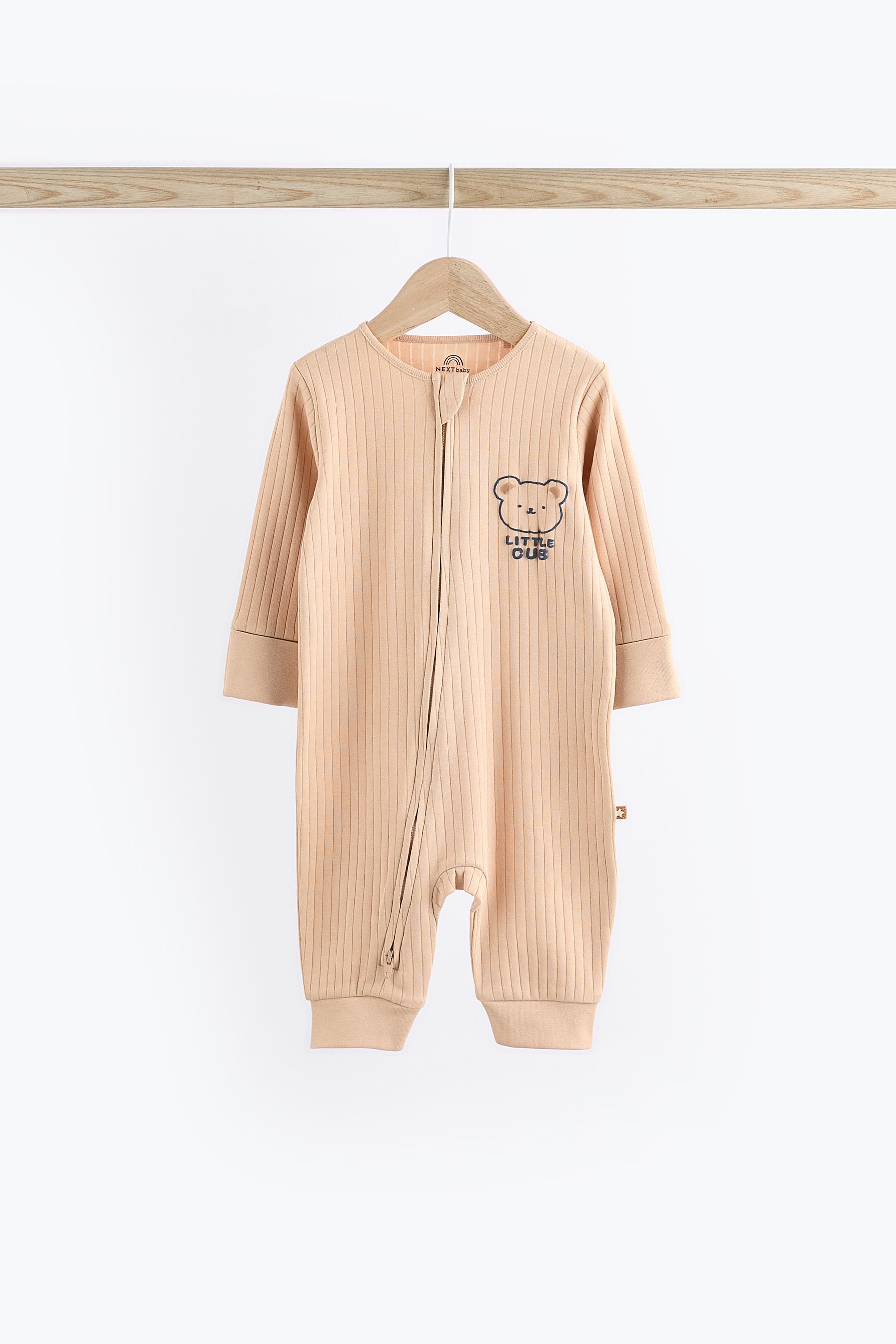 Navy/Tan Bear Footless Zipped Baby Sleepsuits 3 Pack (0mths-3yrs)