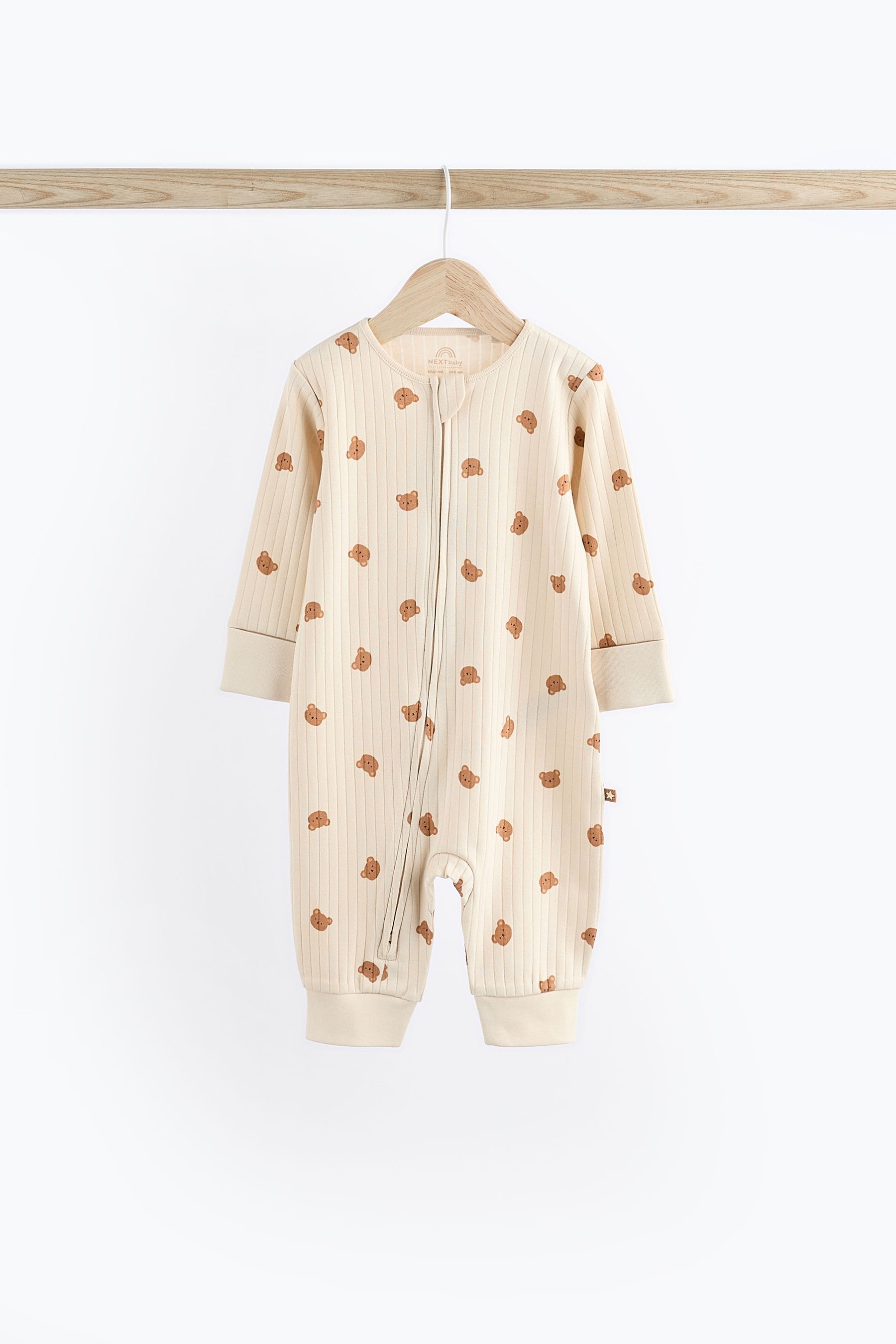 Navy/Tan Bear Footless Zipped Baby Sleepsuits 3 Pack (0mths-3yrs)