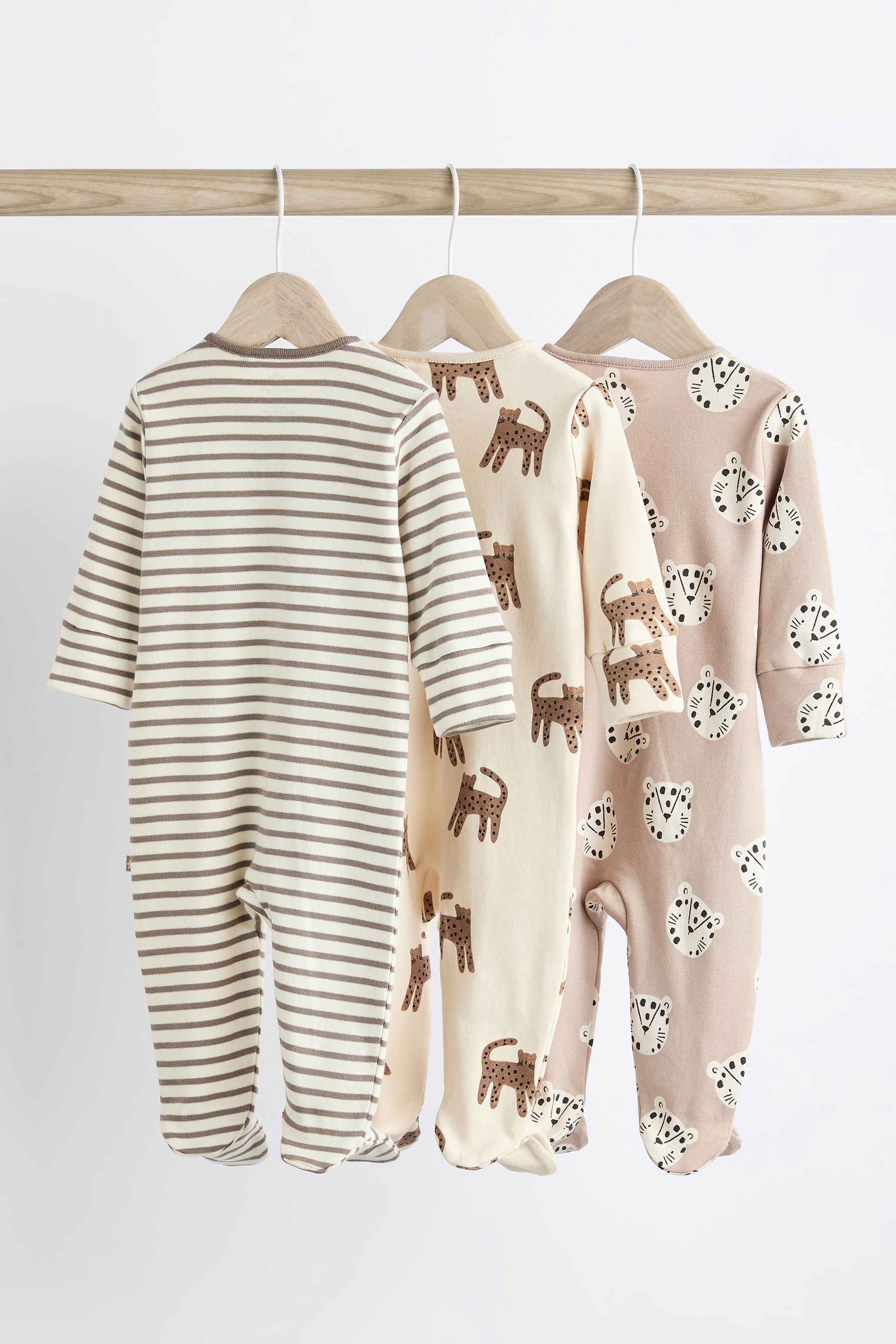 Neutral Leopard Baby Character Sleepsuits 3 Pack (0-2yrs)