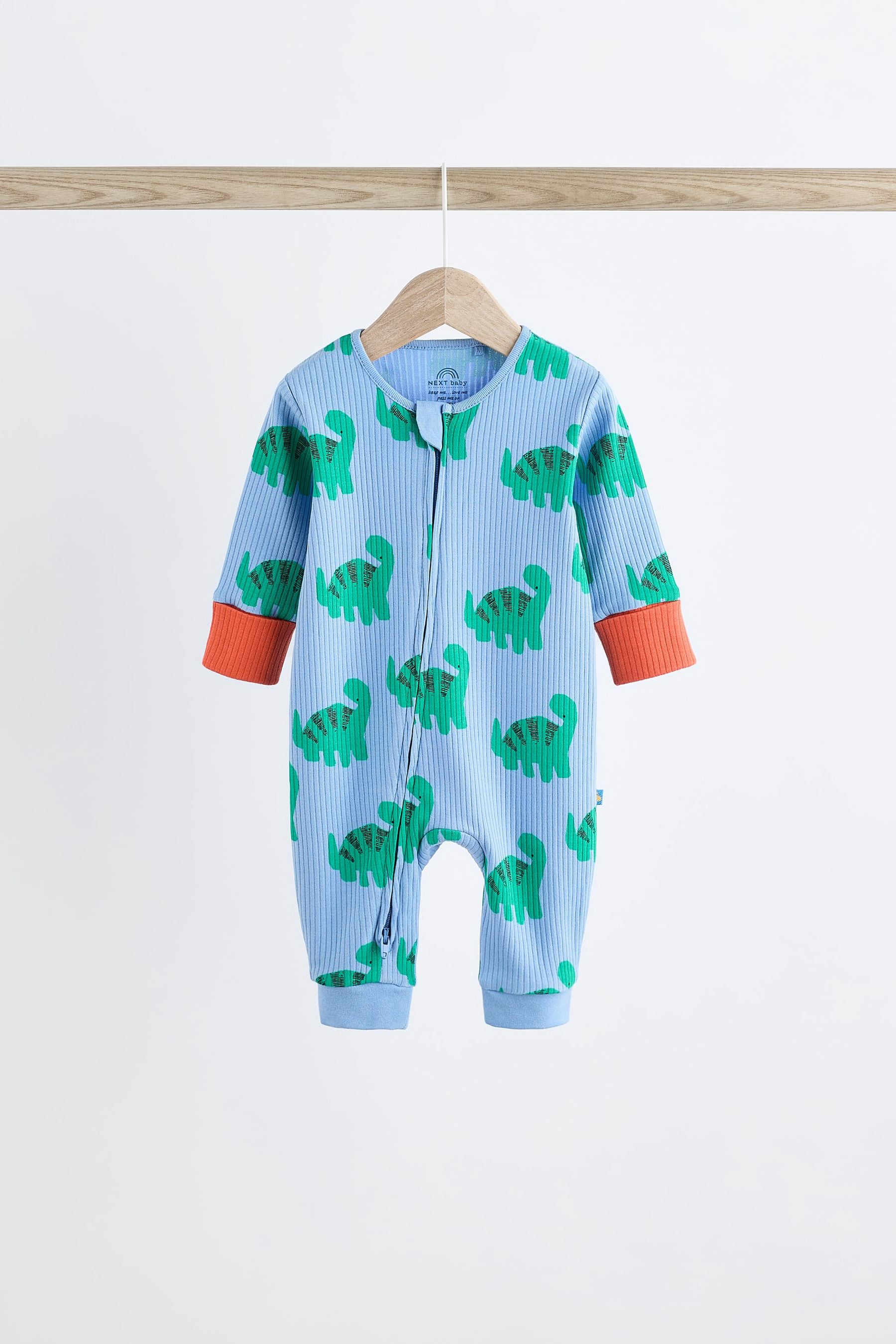 Bright Dino Baby Footless Zip 100% Cotton Sleepsuits 3 Pack (0mths-3yrs)